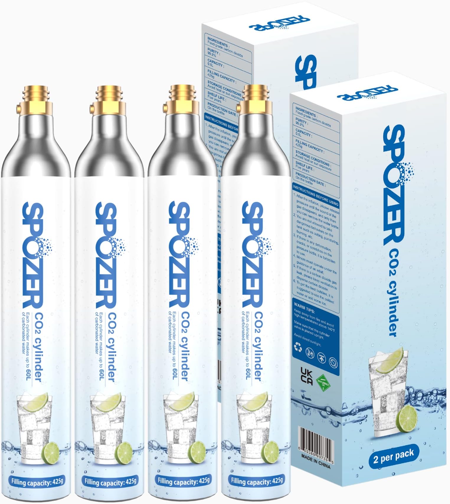 60L CO2 Cylinder For Sodastream, Exchange Carbonator Compatible With SodaMaker Appliances, Adaptation: FIZZ, ONE TOUCH, JET waiting for thread cylinders, 4 Cylinders