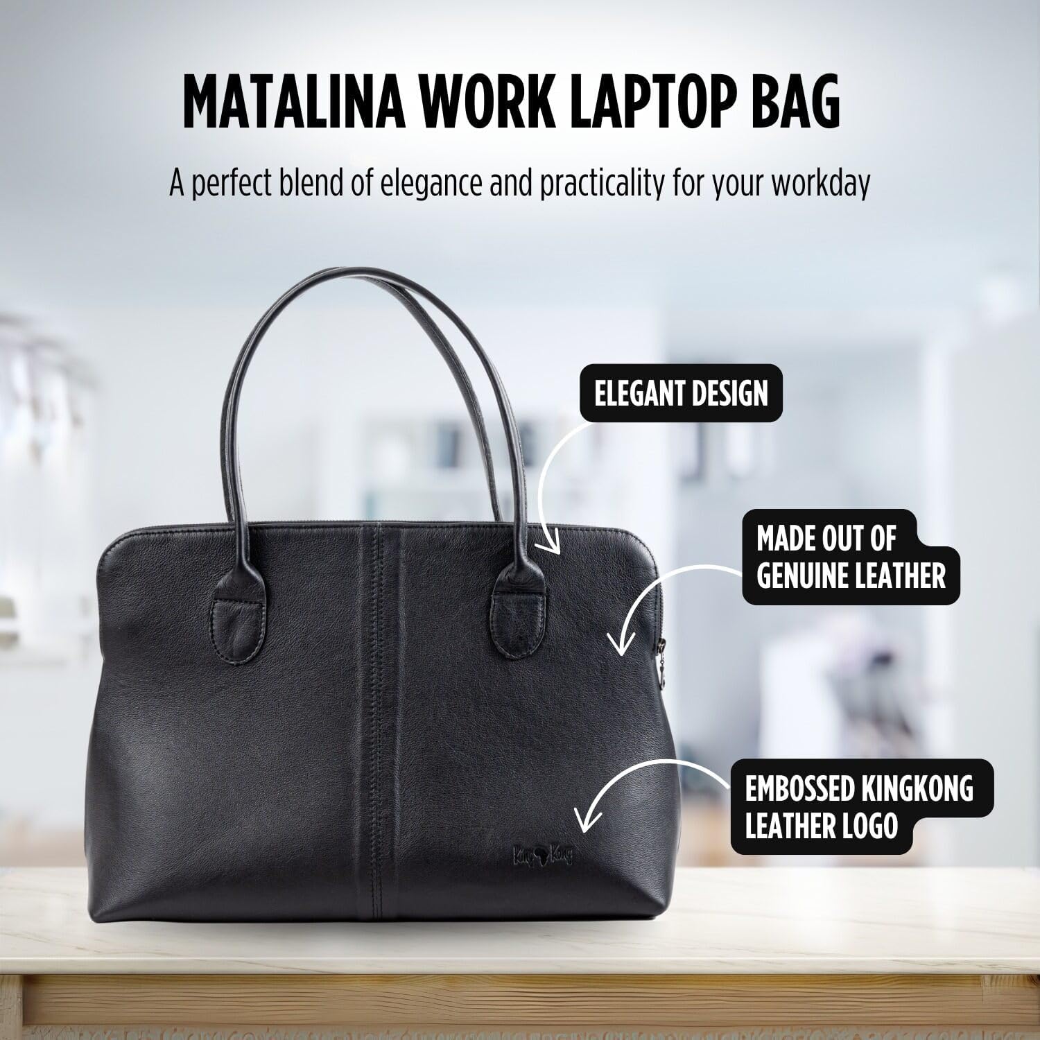 KING KONG Matalina Work Laptop Bag, Cow Leather Laptop Bag for Women, Durable Handles, Sturdy image 2