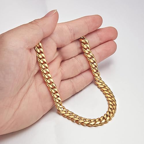 Miniatura 5 de SANNYRA Collar de cadena cubana de Miami para hombre chapado en oro real de 18 quilates collar de eslabones de acero inoxidable para hombres y