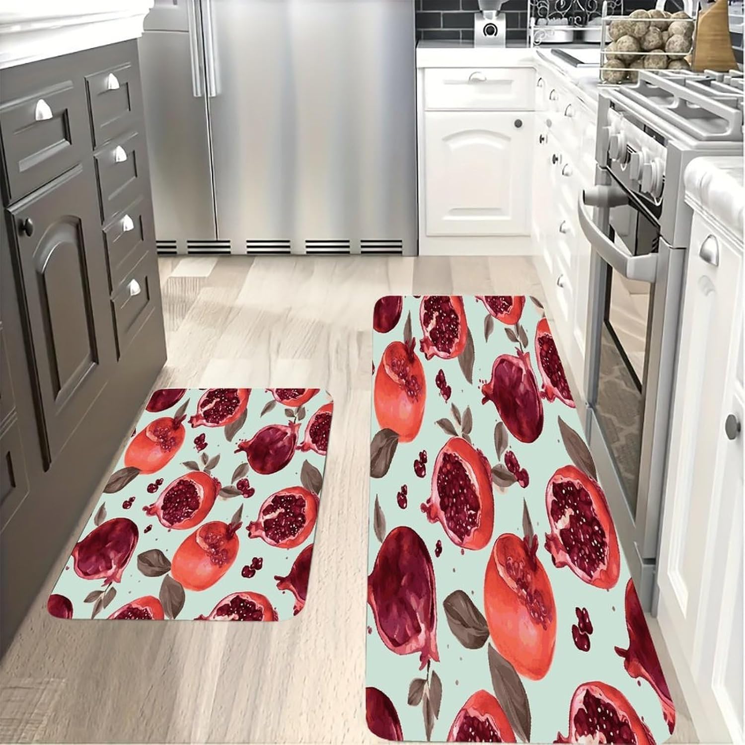 Pomegranate Pattern Kitchen Mat Kitchen Rug Set | Kitchen Rugs Flannel Velvety Washable breathable Water Absorbent Soft ，kitchen utensils for Kitchen, Floor,Laundry