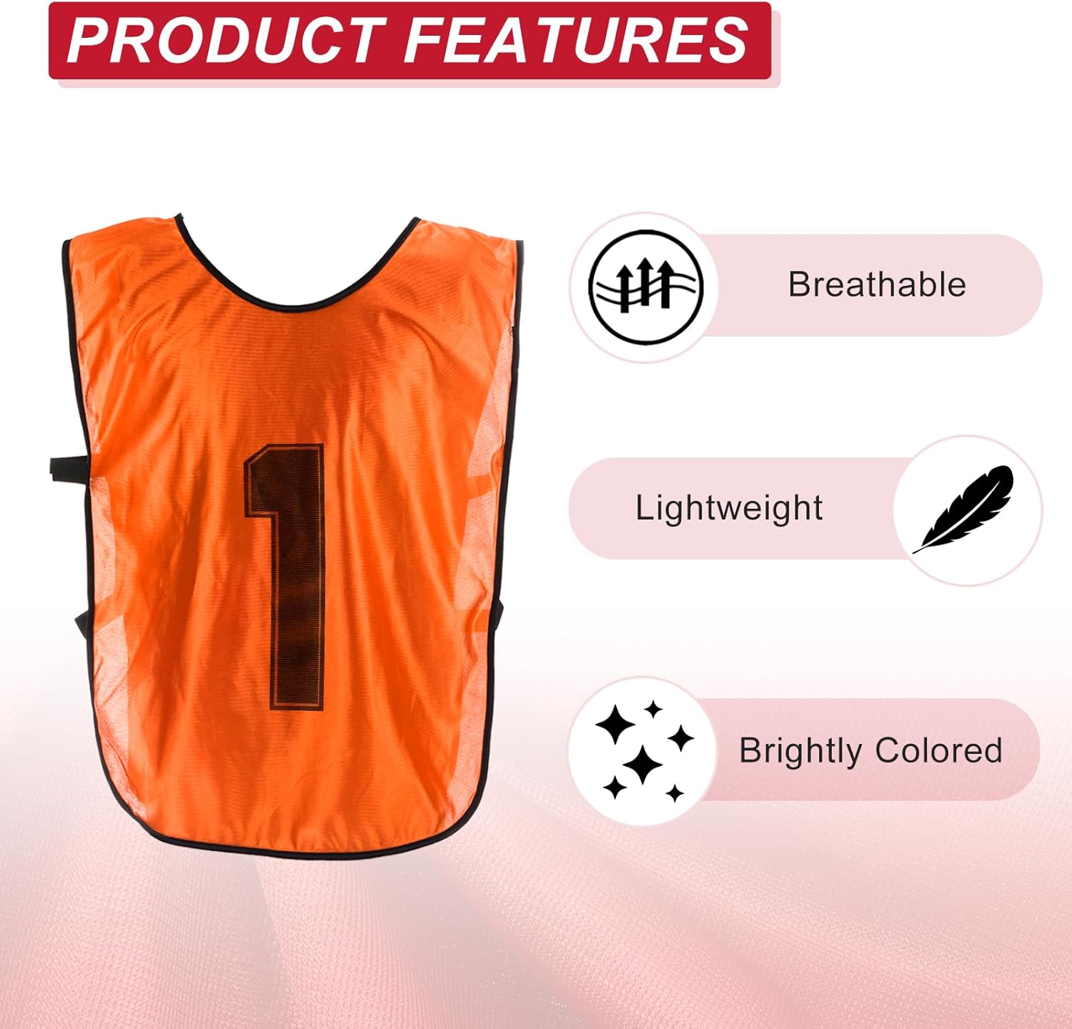 PATIKIL Soccer Training Vest, 12 Pack Team Sports Pinnies Reversible Numbered Soccer Practice Pennies Jerseys Bibs with Belt for Adult, 28 Inch Orange