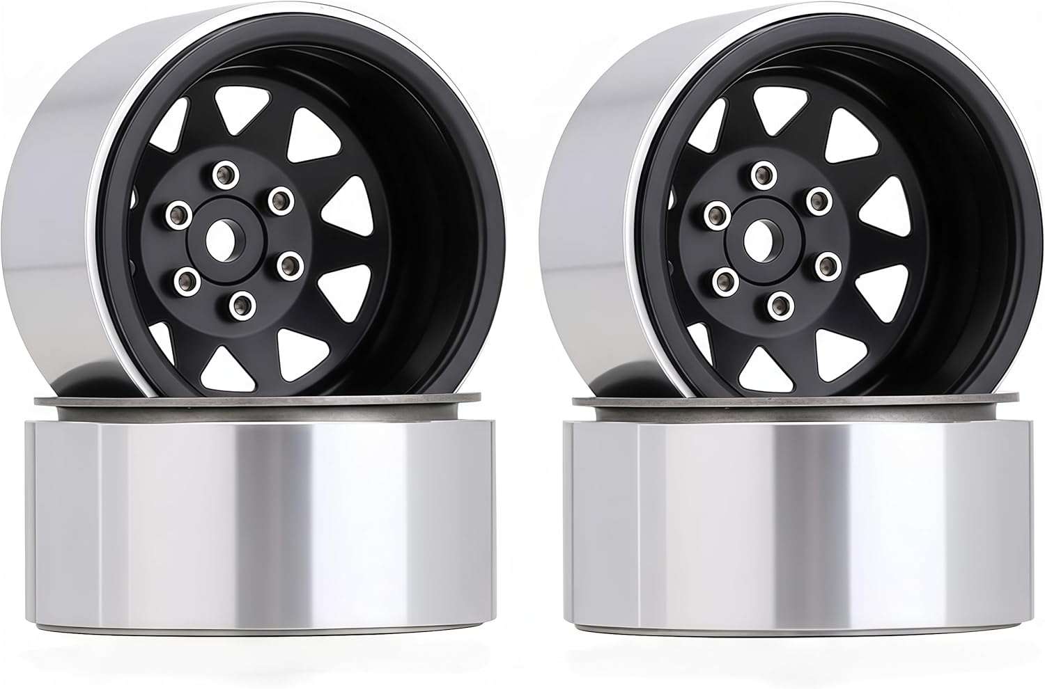 4PCS AMK 1.9 Steel Beadlock Wheels with 12mm Hex & -8.9mm Offset Wheel Rims for 1/10 RC Rock Crawler TRX4 TRX6 SCX10 CAPRA-10 Redcat Gen8 1.9 Wheels Upgrade (Black)
