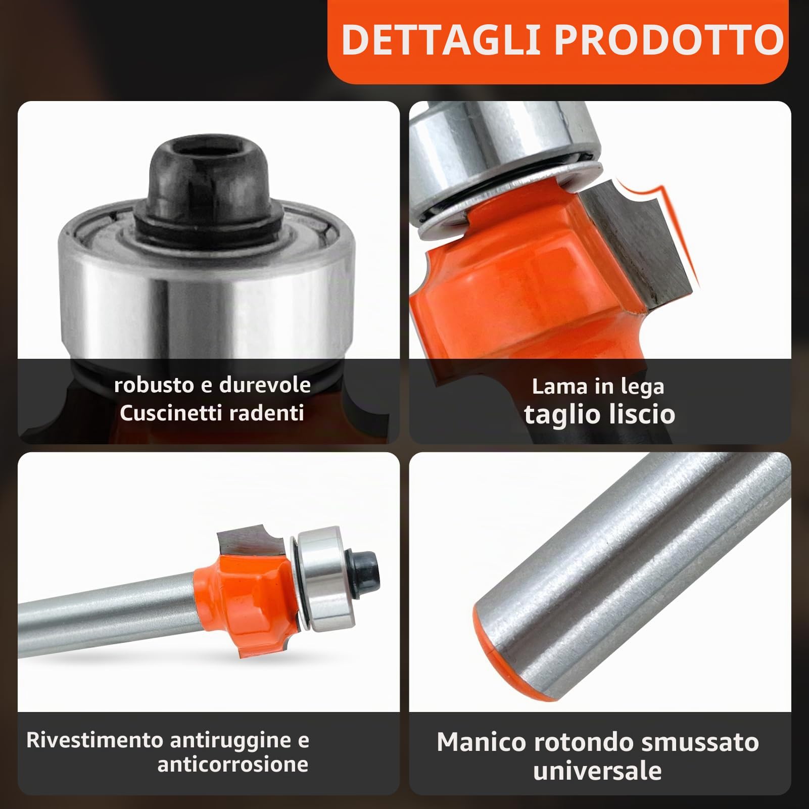 Fresa arrotondata da 8 mm, raggio di 2 mm, fresa rotonda standard, con cuscinetto a sfera, lama in metallo duro K10, per la lavorazione del legno, fai da te, per la fresa a a casa
