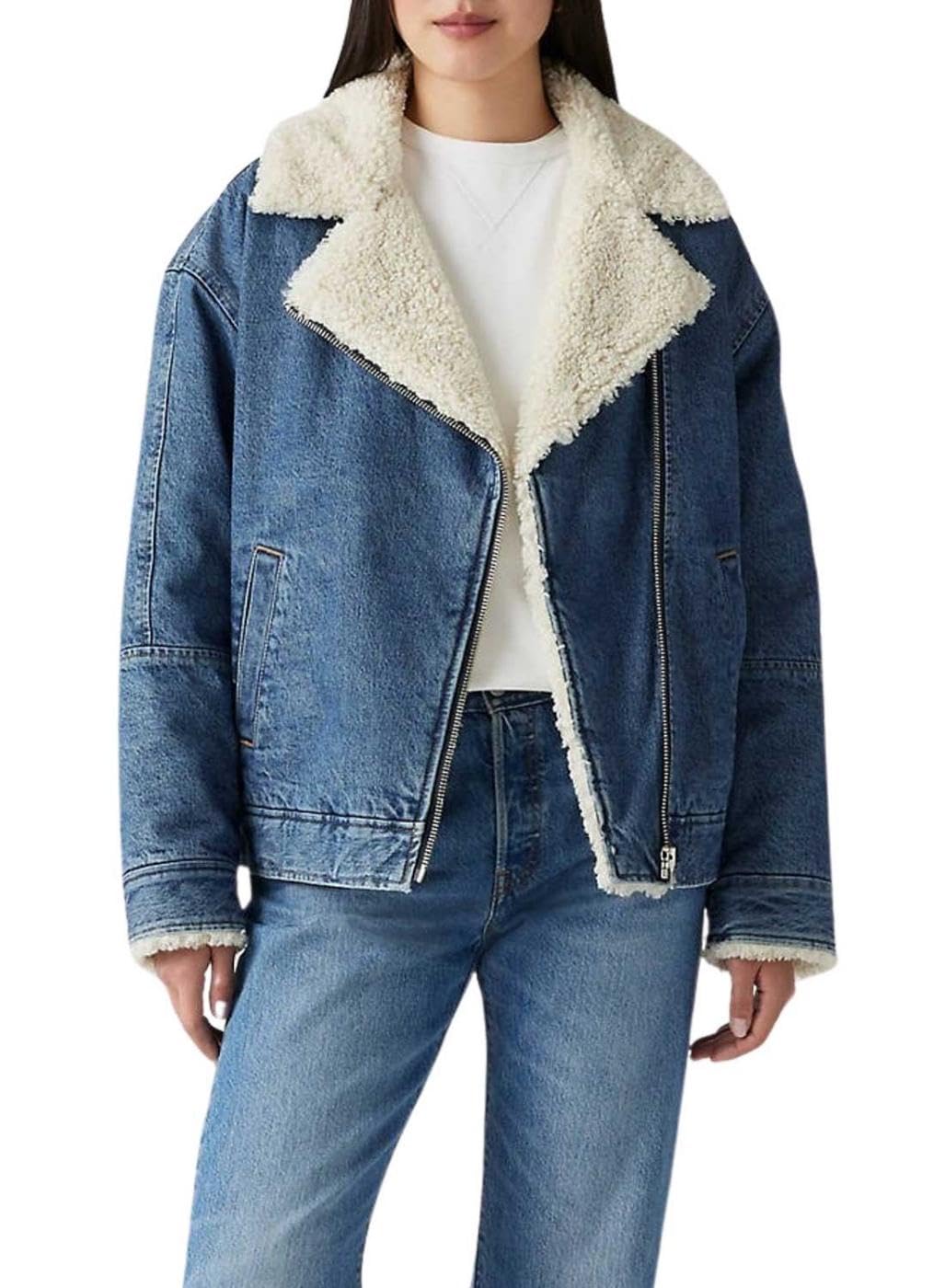 Levis Women's Blue Sherpa Flight Insulated Denim Jacket in Size 10, Sports Direct