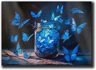 3D Art Prints, 3D Wall Art Decor, Fireflies in the Night, Prints, Firefly Jar Art, Lightning Bugs in the Dark, Butterflies Prints, Poster Prints,Decor