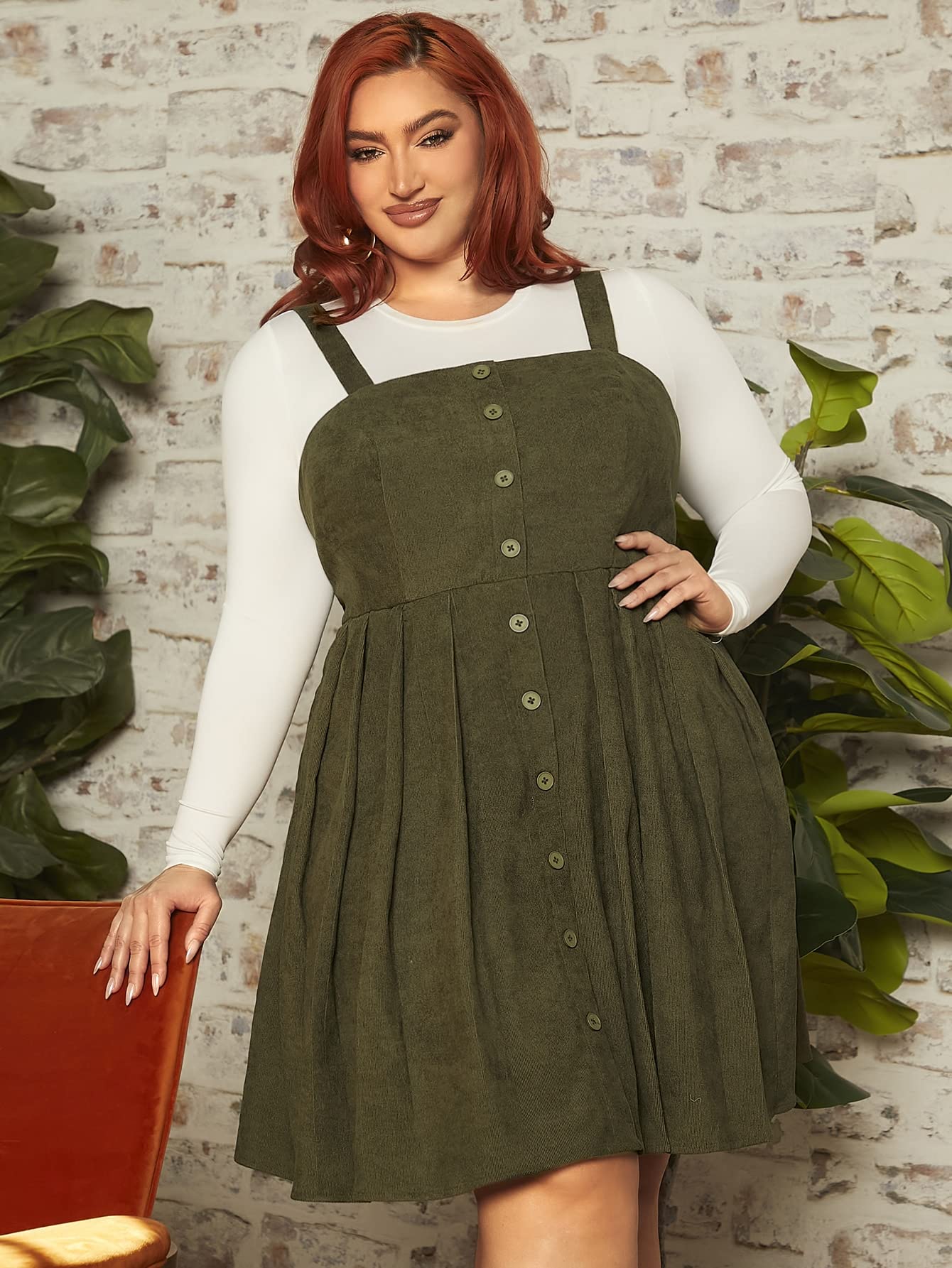 green overall dress plus size Wholesale MOQ6 Honey Plus Size Plaid Wide Strap Overall Dress main image 1