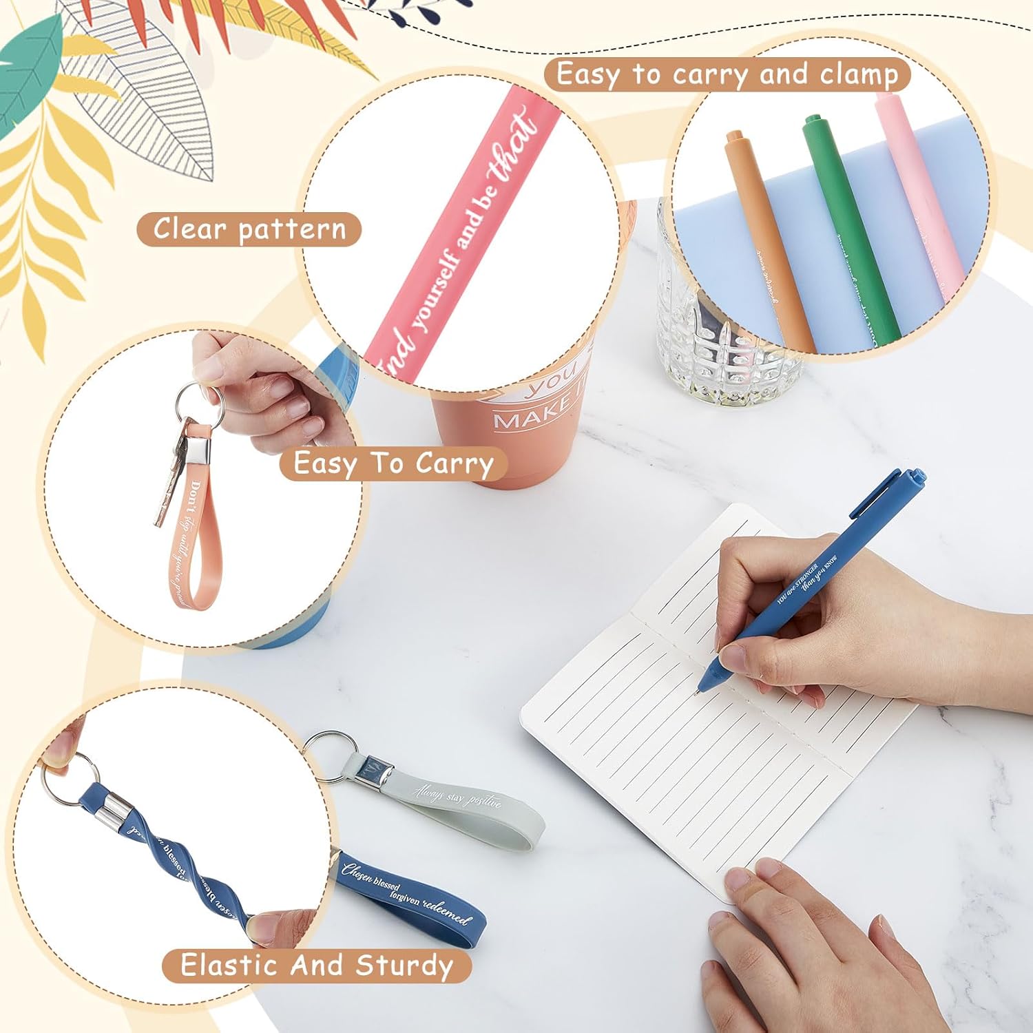 12 Sets / 48 Pcs Inspirational Gifts Bulk for Employee Appreciation, 24 oz Plastic Cups and Pens Notebooks Keychains Set, Group Gifts for Office Staff Coworkers (Morandi) - Image 5