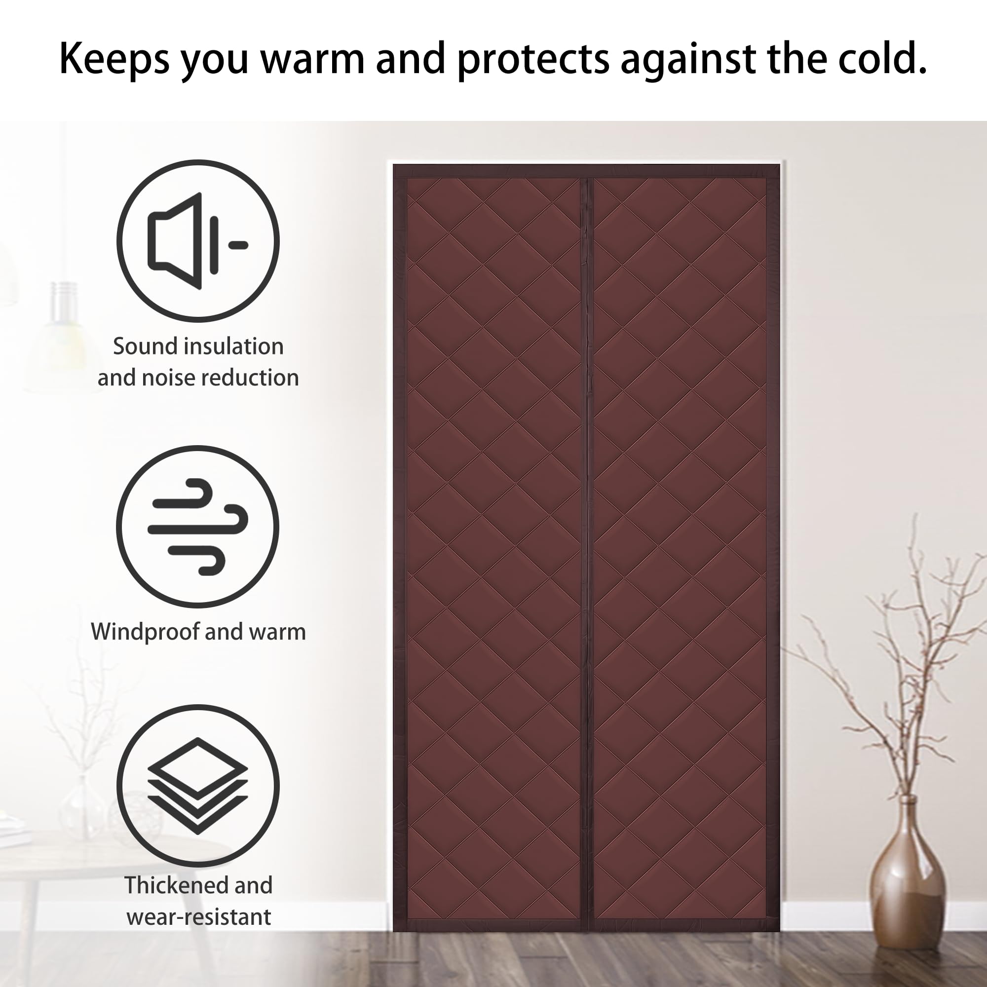 Tenda Termica Isolante 81 x 275 cm Isolata Termica, Antivento e a Risparmio Energetico Tenda Isolante Porte Invernali per Interni Esterni, marrone