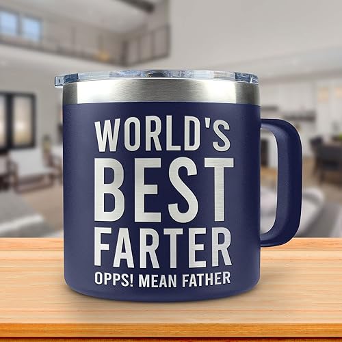 Miniatura 2 de Hyturtle World's Best Farter Coffee - Taza de café azul marino, regalo de 14 onzas para papá, regalos para papá de hija, hijo, niños, día del padre,