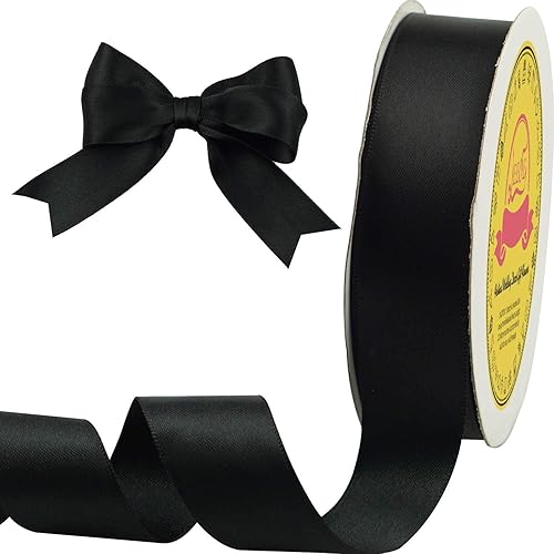 Miniatura 3 de Cinta de satén negra de doble cara de 1 pulgada x 25 yardas, muy adecuada para bodas, paquete de regalo, envoltura, varita de bailarina, costura,