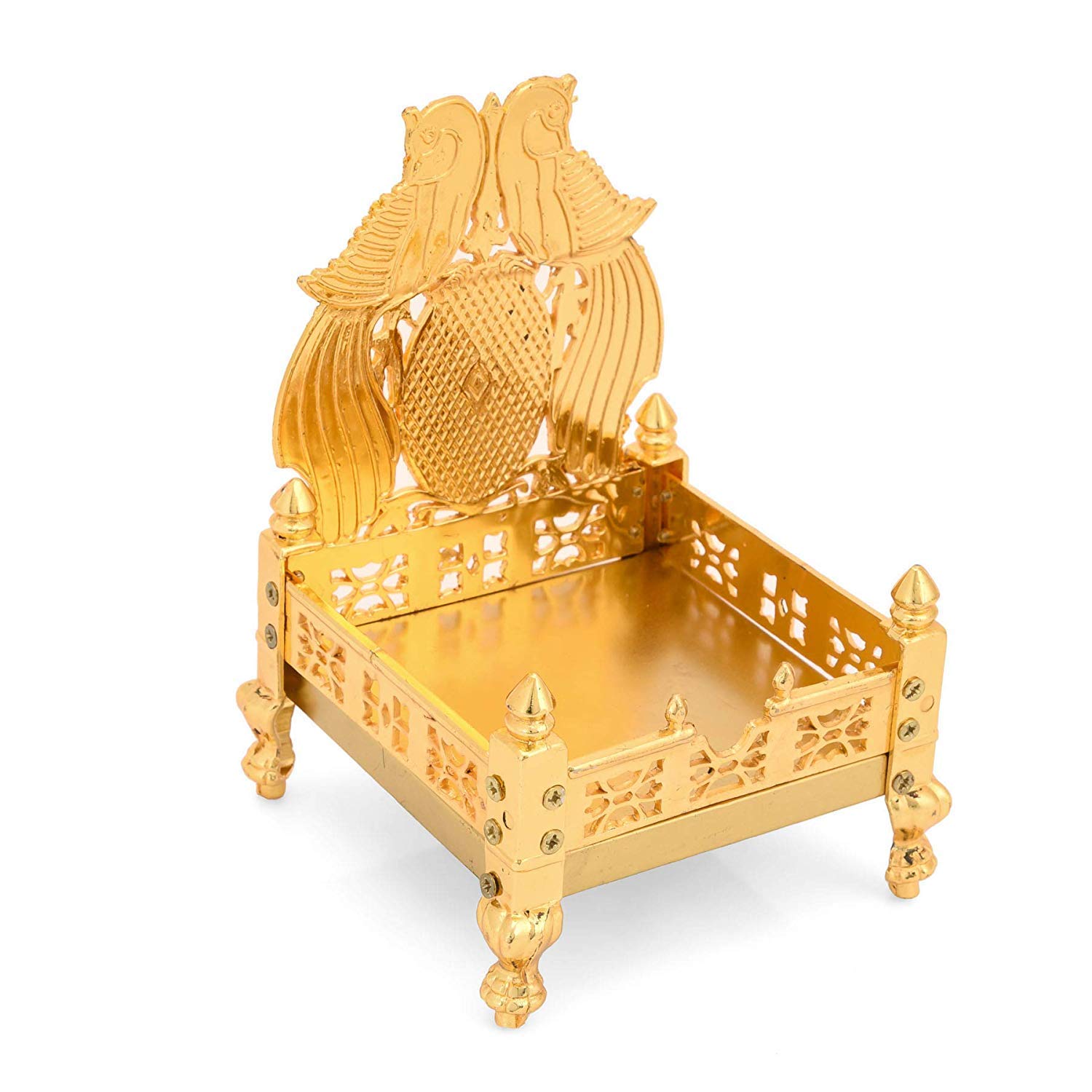 Buy Metal God Singhasan for Ganesha Krishna Idols Gold Plated Ladoo Gopal Idol Puja Chowki for