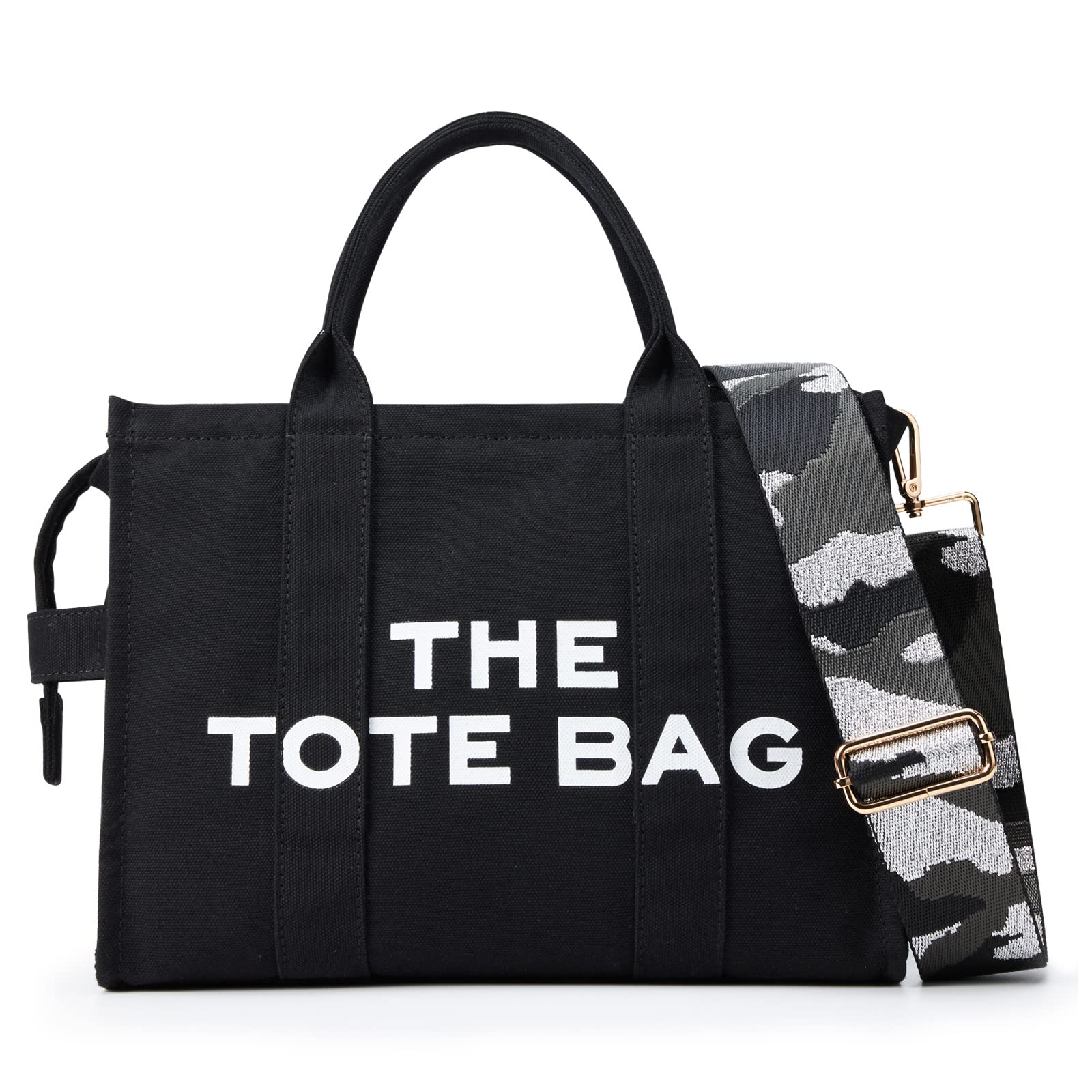 KALIDI Canvas Tote Bags Handbags for Women, Canvas Tote Bag with Zipper and Pockets Canvas Shoulder Bag for Women Ladies Girls Casual Canvas Crossbody Tote Bags for School Travel Work A-black