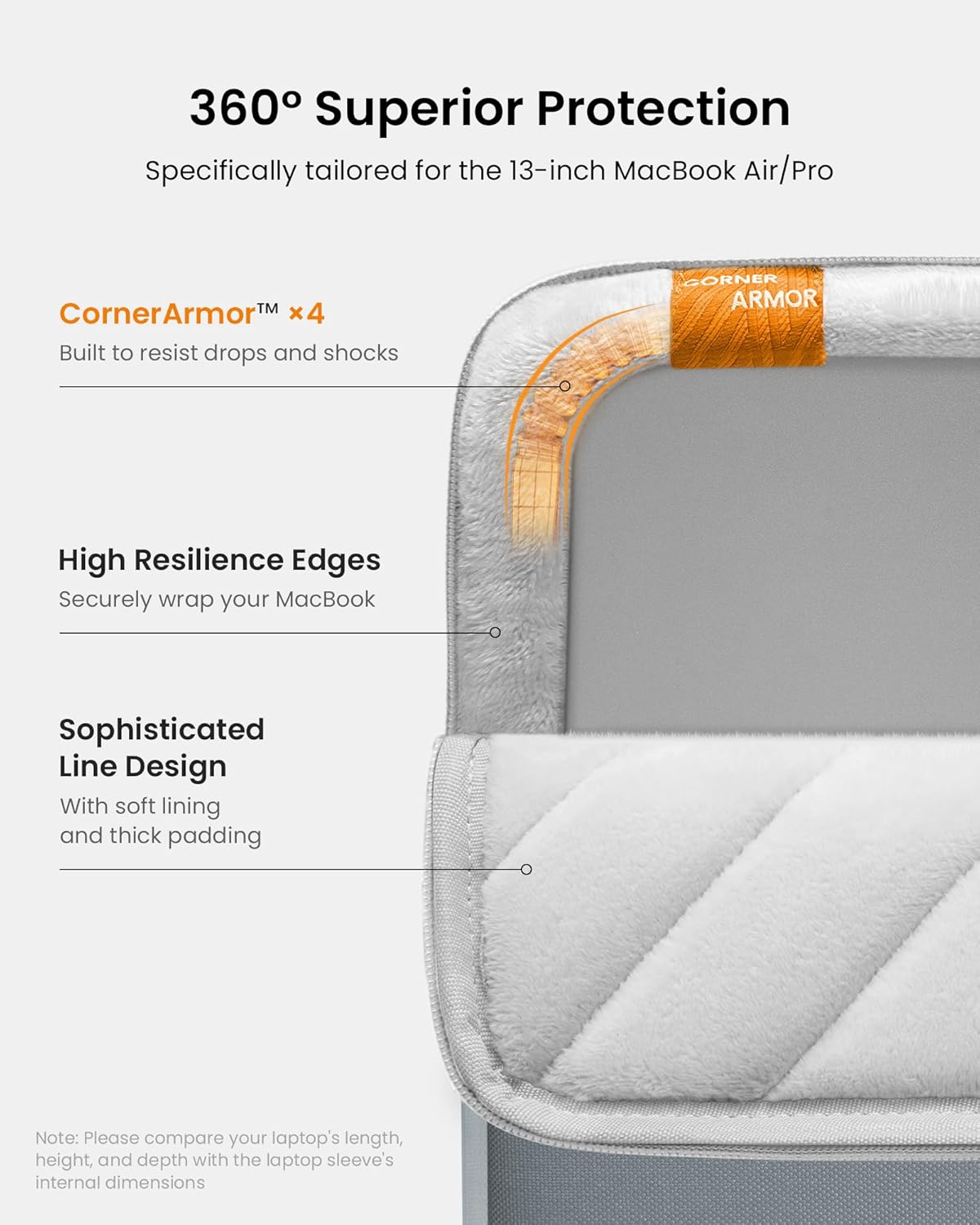 tomtoc 360° Protective Laptop Sleeve for 13-inch New MacBook Air M4/A3240 2025, M3/A3113, M2/A2681 M1/A2337 A2179 A1932, 13-inch MacBook Pro M2/A2686 M1/A2338, Water-Resistant Computer Case Bag - Image 5