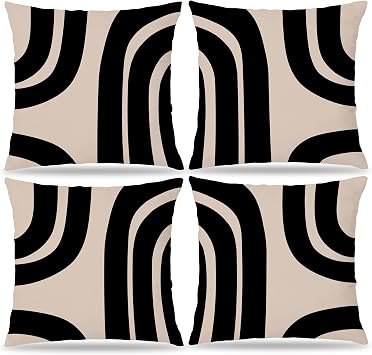 Boho White and Beige Pillow Covers 18x18 Set of 4,Abstract Modern Neutral Pillow Covers, Boho Abstract Modern Minimalist Home Room Decor