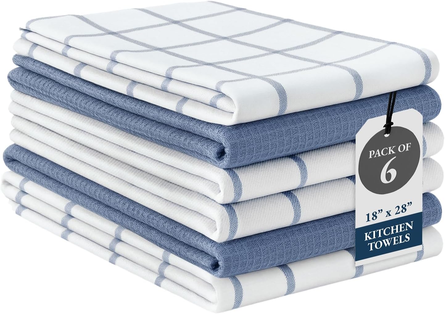 LANE LINEN Kitchen Towels Set - Pack of 6 Cotton Dish Cloths, 18 x 28 , Soft Absorbent Tea Towels for Kitchen, Premium Quick Drying Cleaning Towels - Indigo