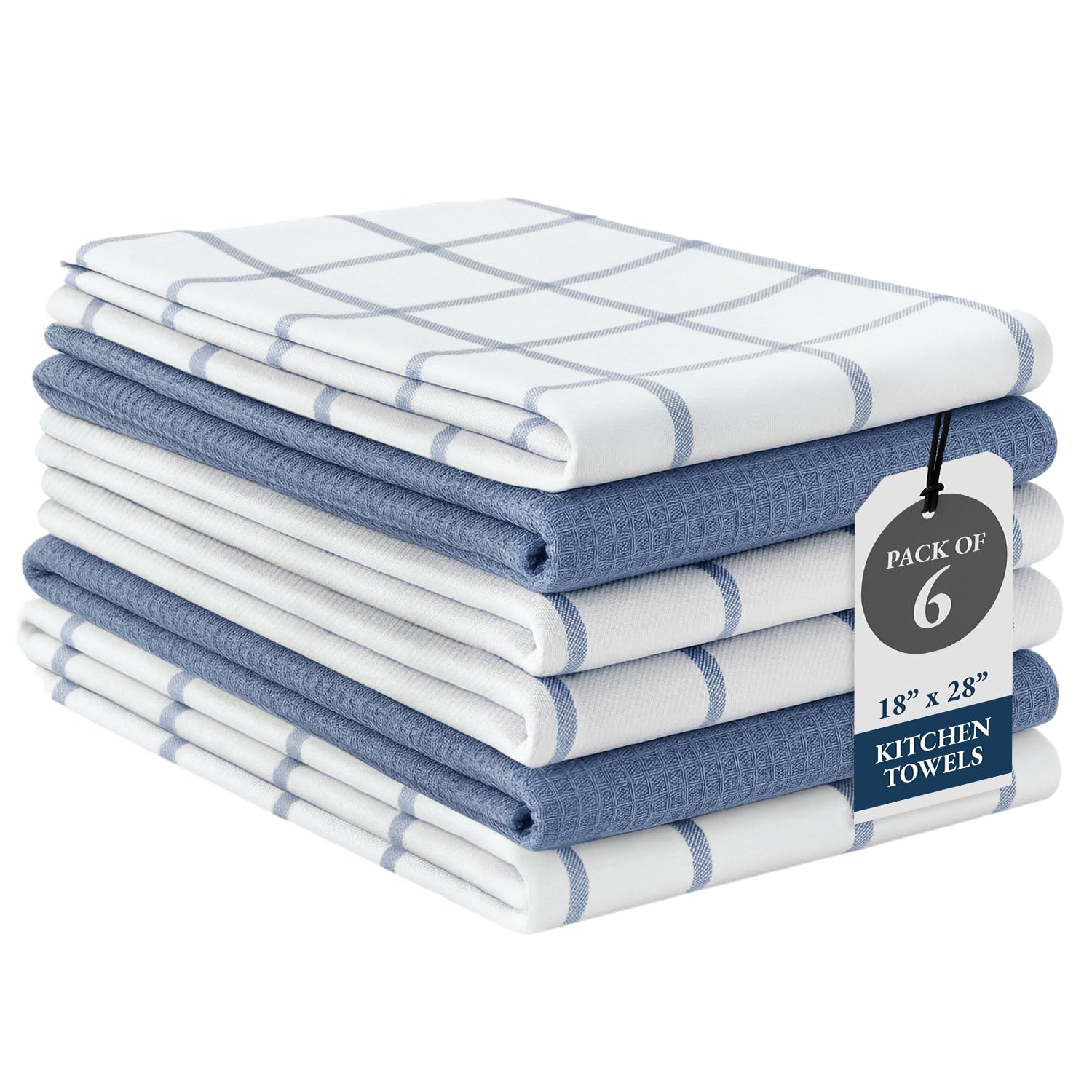 Sponsored Ad - Cotton Kitchen Towels Set, 6-Pack – Absorbent, Quick-Drying Dish Towels, 18" x 28", Soft, Premium Hand and Tea Towels - Indigo
