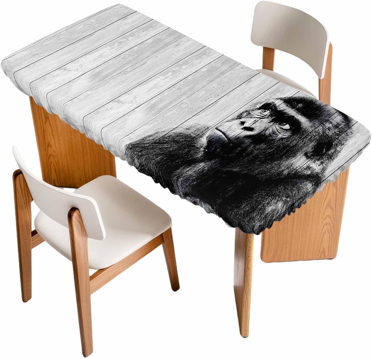 Gorilla Portrait Fitted Rectangle Tablecloth 24" x 36" Animal Minimalist Modern Wood Grain Elastic Table Cloth Fits for 3 Foot Folding Tables Waterproof Table Cover for Picnic Camping Outdoor