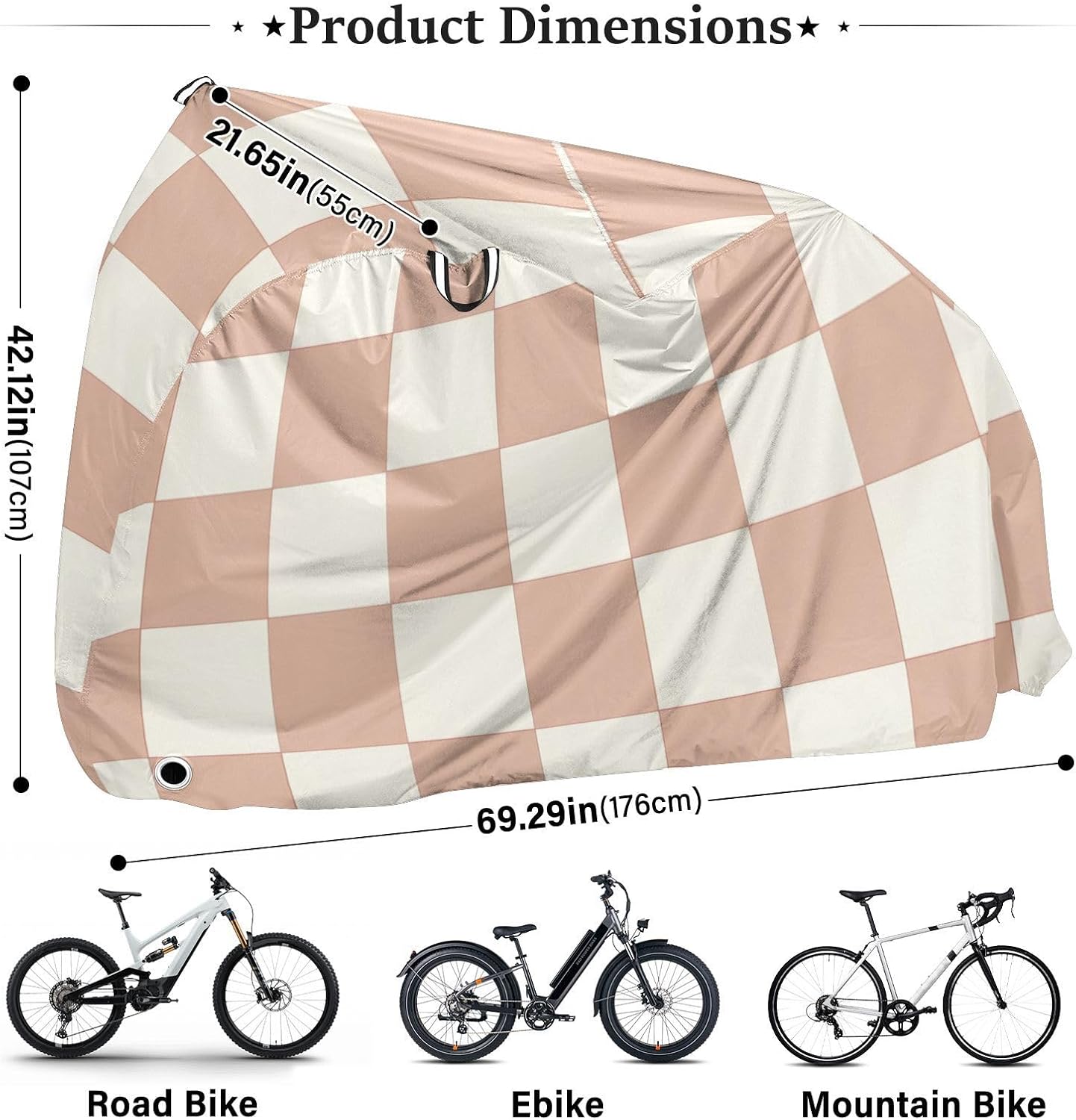 Cream Checkered Plaid Outdoor Bike Cover Waterproof Outdoor Motorcycle Cover Bikes Storage