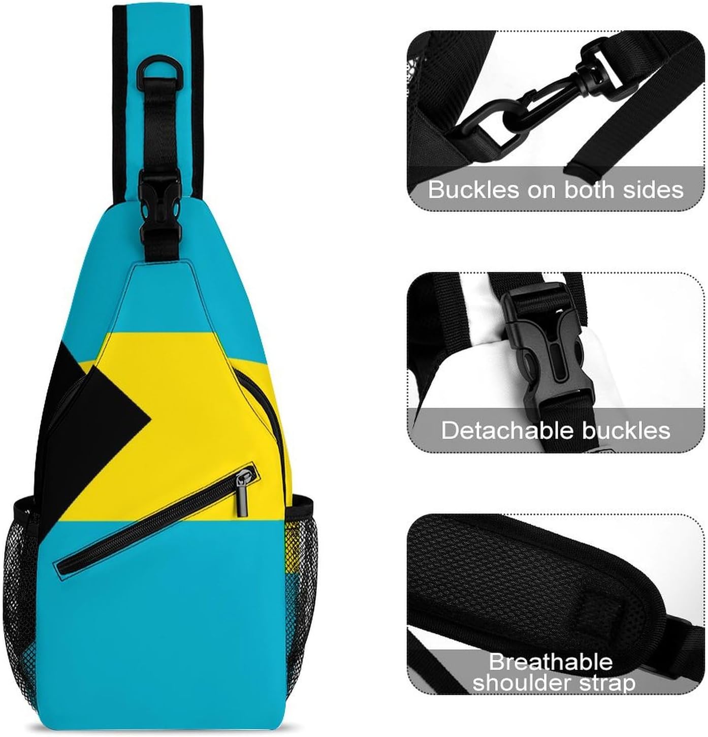 Bahamas Flag Sling Bag Crossbody Chest Bag Shoulder Bag For Travel Hiking Cycling Camping, 38x20cm, Style-5