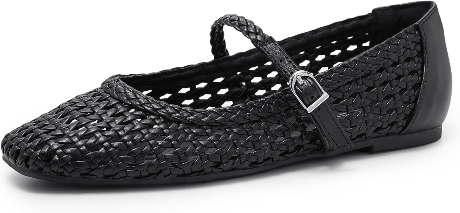 MaxMuxun Ballet Flats for Women Square Toed Mary Jane Flat Comfortable Woven Dressy Shoes - Image 3