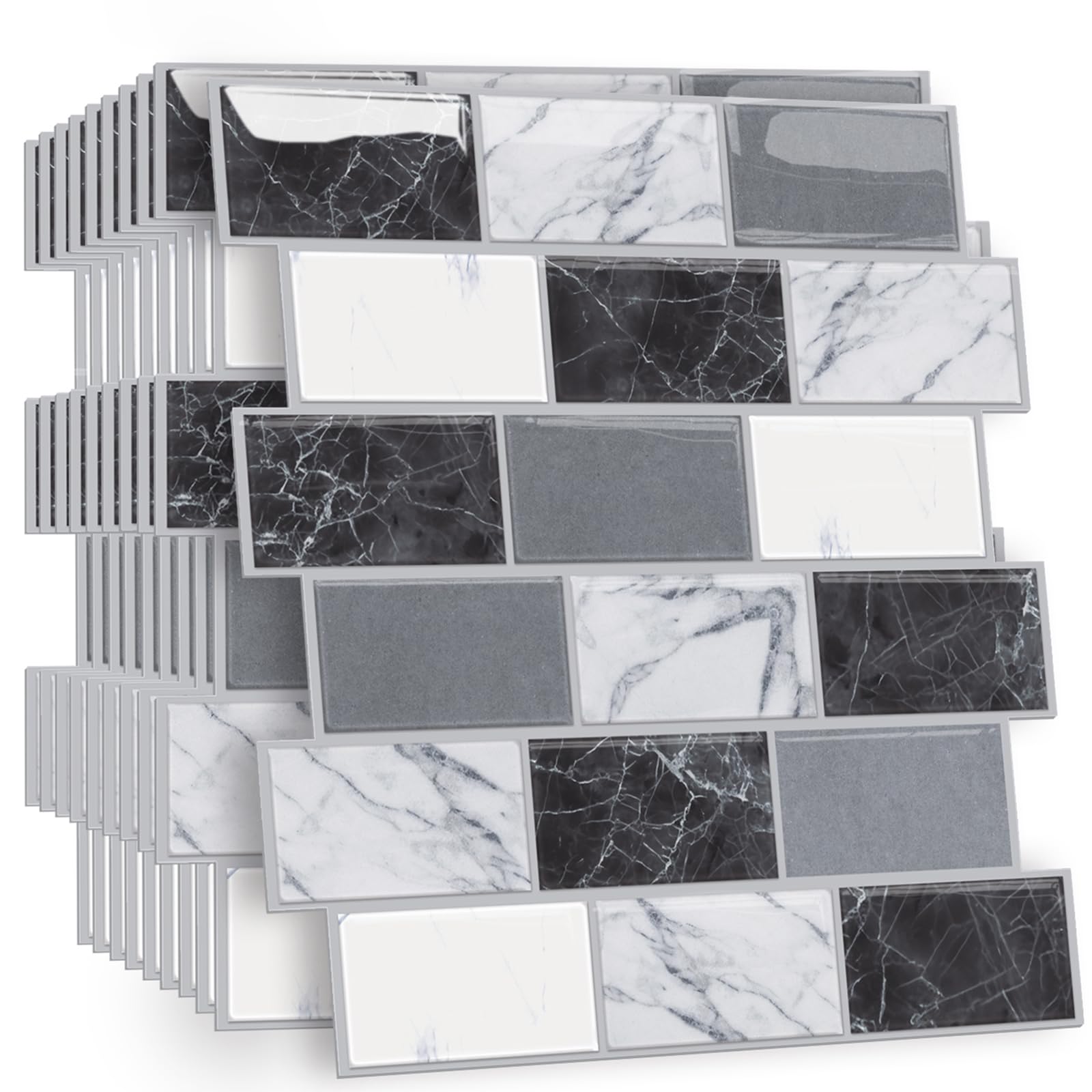 HPNIUB 2D 10 Sheets Self Adhesive Wall Tiles,Stick On Wall Tiles Kitchen Splashbacks for Walls,Tile Stickers Peel and Stick Backsplash Splashback Decals Tile 30x30cm (Grey 2) — image 1