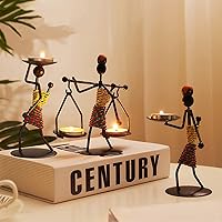 Vista 6 de Figura de dama africana, portavelas de candelita, vela de mesa, soportes de velas de hierro retro para decoración (2 unidades)