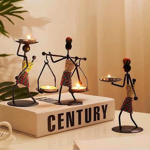 Miniatura 6 de Figura de dama africana, portavelas de candelita, vela de mesa, soportes de velas de hierro retro para decoración (2 unidades)