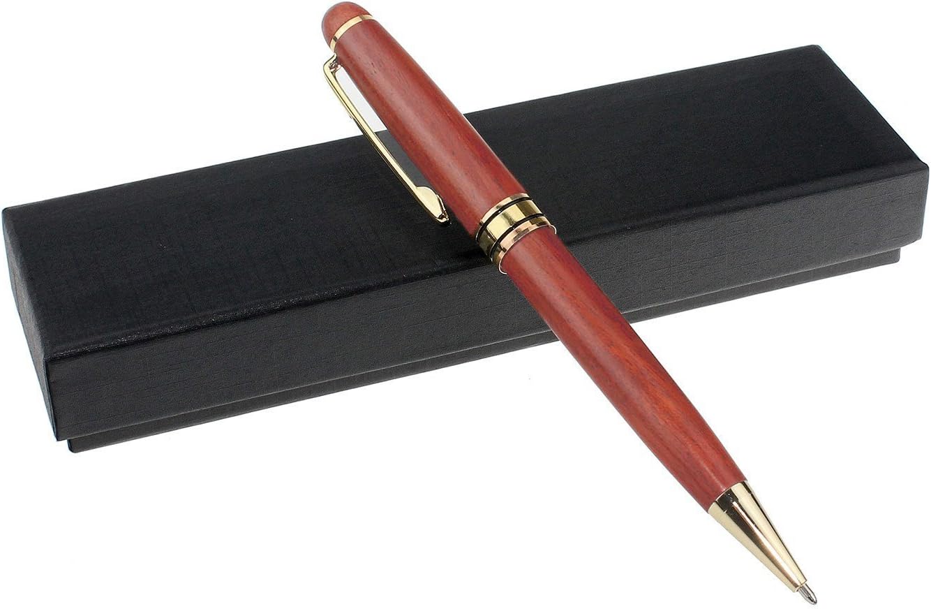 Luxury Ballpoint Wood Pen Set, Handcrafted Natural Rose Wood, Gold Trim, Hand Turned & with Black Gift box - Perfect Father’s Day gift & Novelty gift