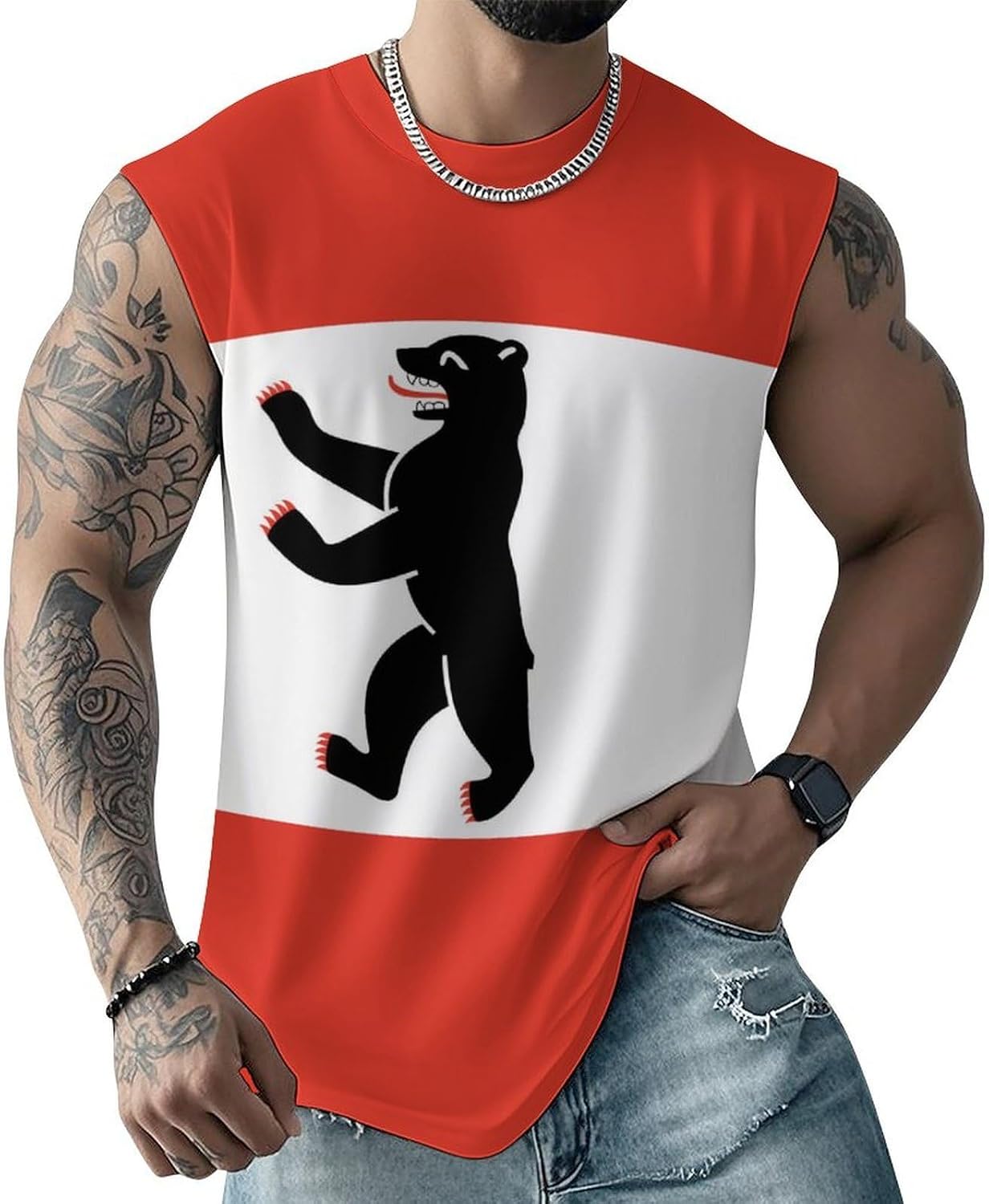 Flag of Berlin Men Summer Sleeveless Crew Neck Top 5XL