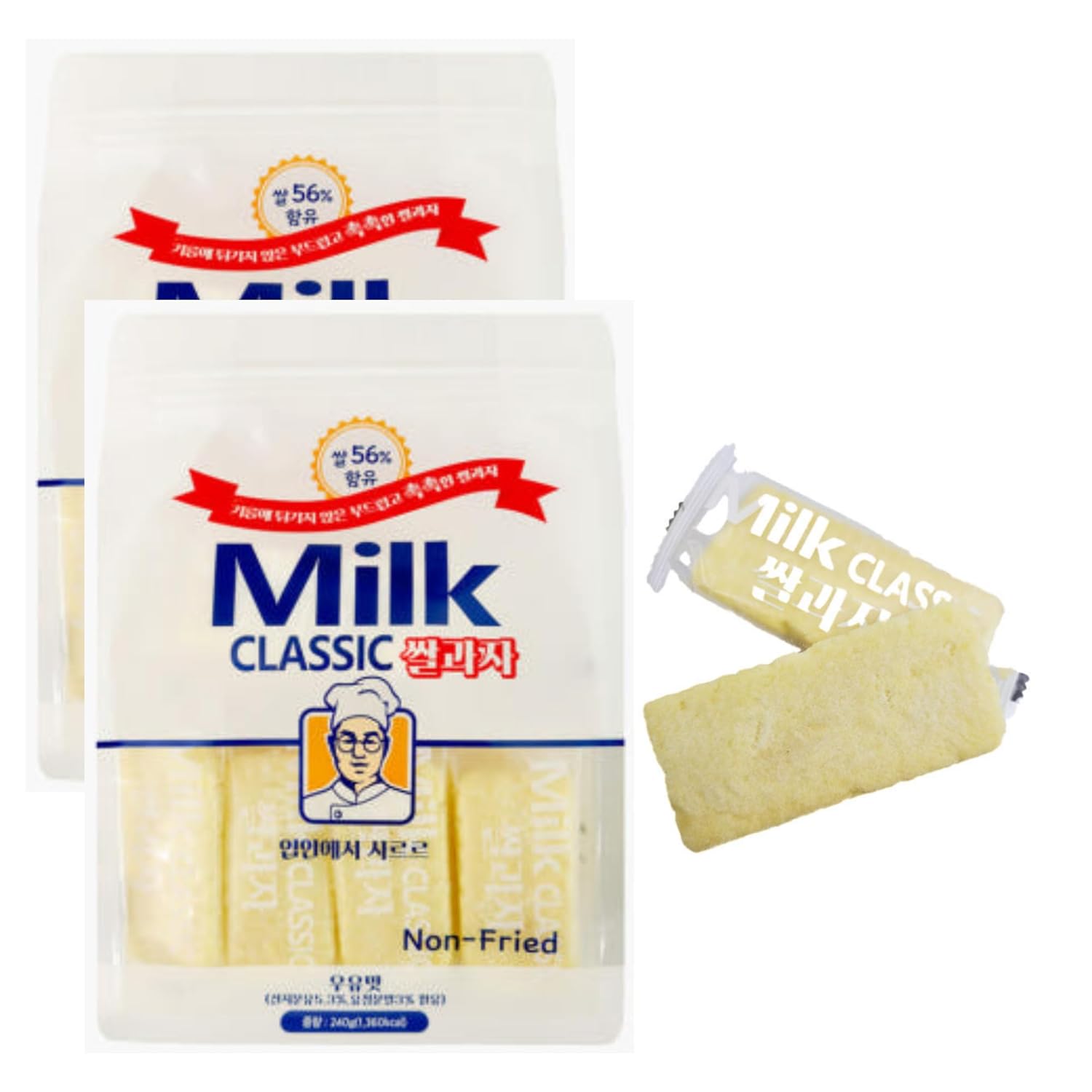 Milk Classic Rice Cracker 240g 2 Pack Large Size 밀크 클래식 쌀과자 - Korean Snack with Milk Flavor - Soft, Melt-in-the-Mouth Texture - Perfect Asian Rice Crackers for Light Snacking, Sweet & Milky