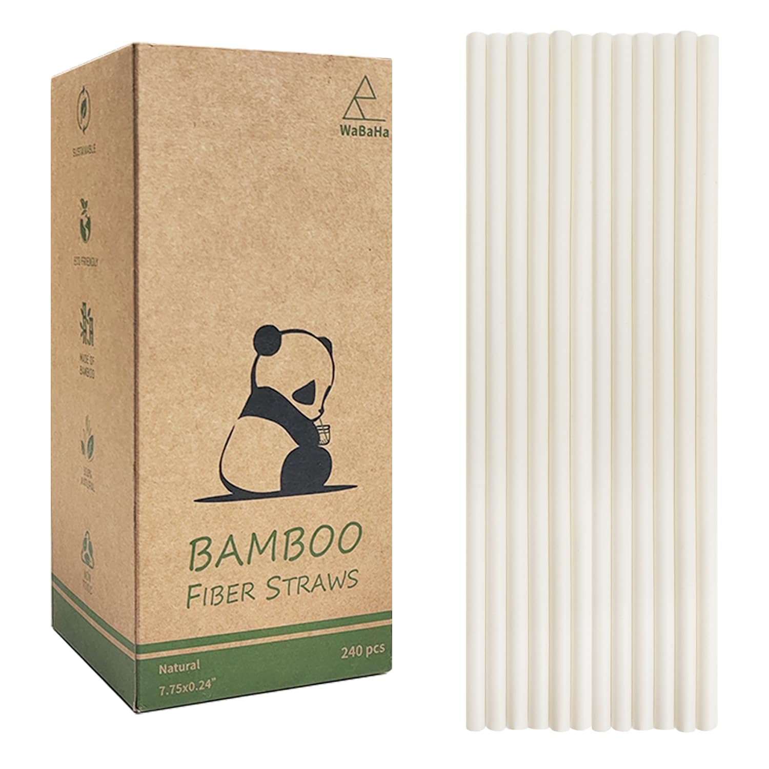 Biodegradable Bamboo Fiber Drinking Straws 6X197mm, 240 Pack Disposable Compostable Drinking Straw, 100% Nature Bamboo Straws Instead of Plastic and Paper Straws