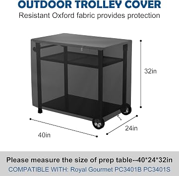 Outdoor Prep Table Cover with Split Zipper,100x60x80cm Waterproof Dining Cart Table Cover,for Royal Gourmet Double-Shelf Dining Cart Table