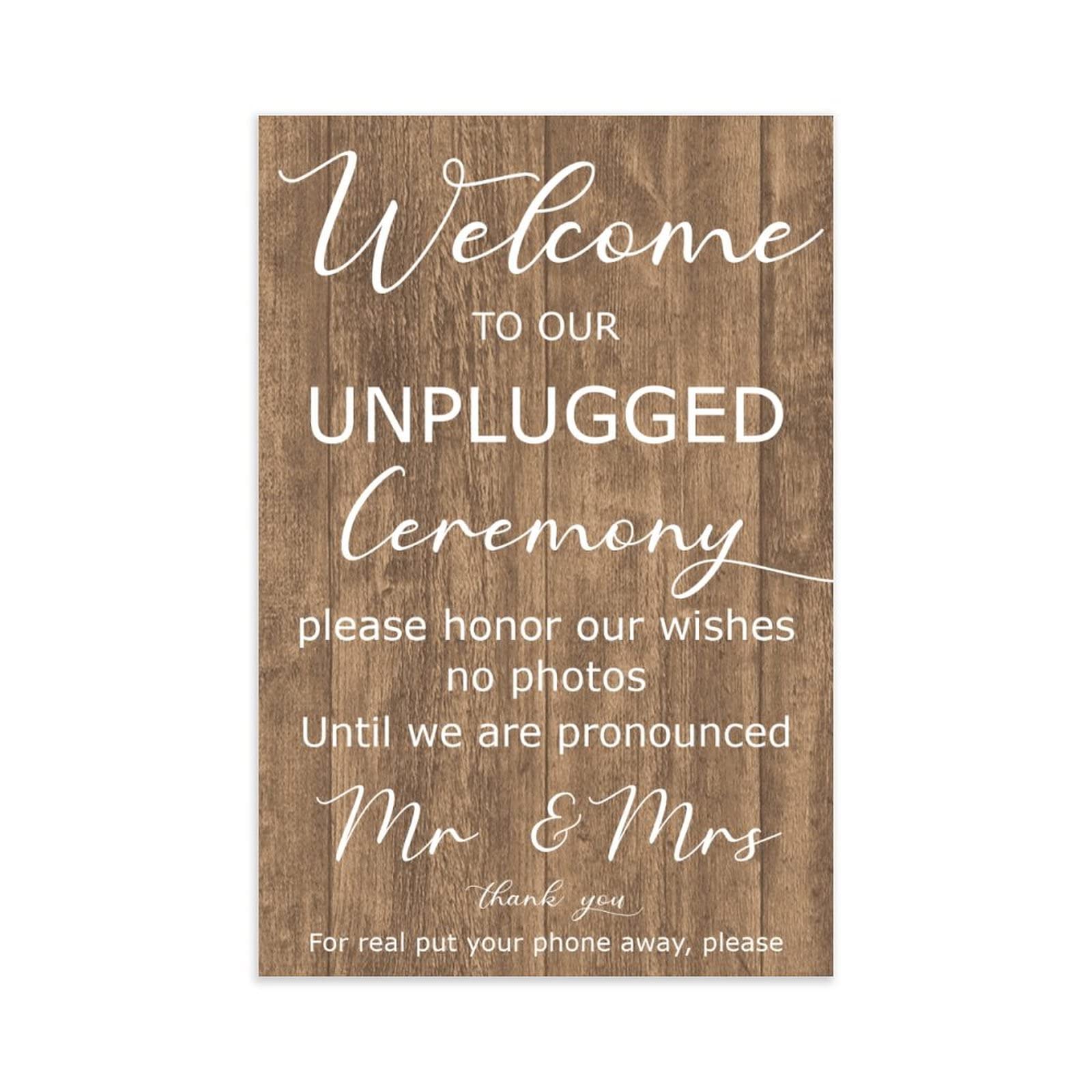 Panneau de cérémonie débranché | Panneau de bienvenue de mariage | Panneau de mariage « Welcome to Our Unplugged » | Panneau de mariage en bois 76,2 x 50,8 cm