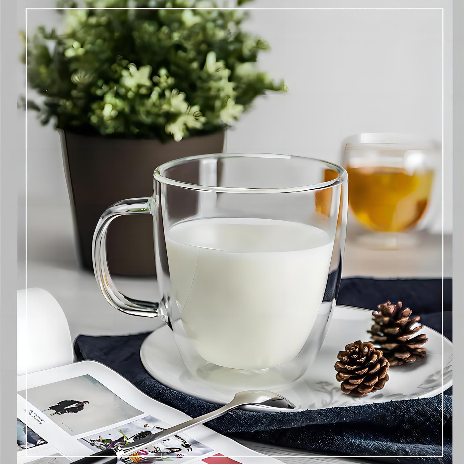 Double Wall Glass Coffee Mugs 350ml / 12oz – Set of 2 Insulated Clear Cups for Espresso, Latte, Cappuccino, Tea, Hot or Cold Drinks (12oz set of 2)