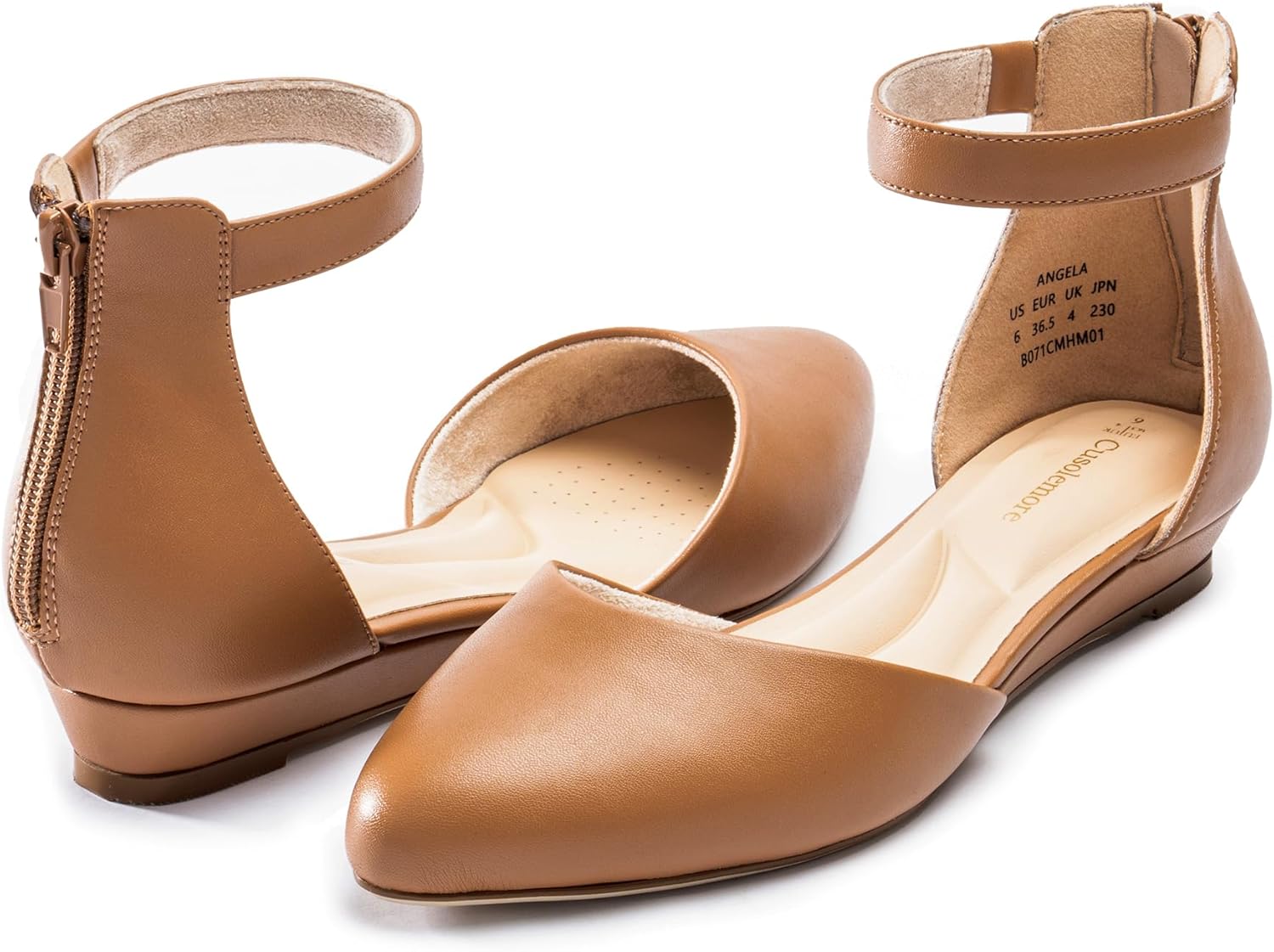 Women Flat Shoes with Ankle Strap, Low Wedge Heel Flats for Women, Comfortable Pointed Toe Dress Shoes for Work Business Wedding