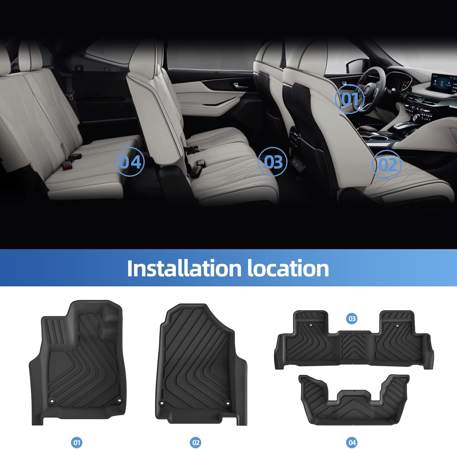 SMABEE Floor Mats & Cargo Liner for Acura MDX 2026-2022 Trunk Mat TPE All Weather Floor Liners Accessories Interior Black