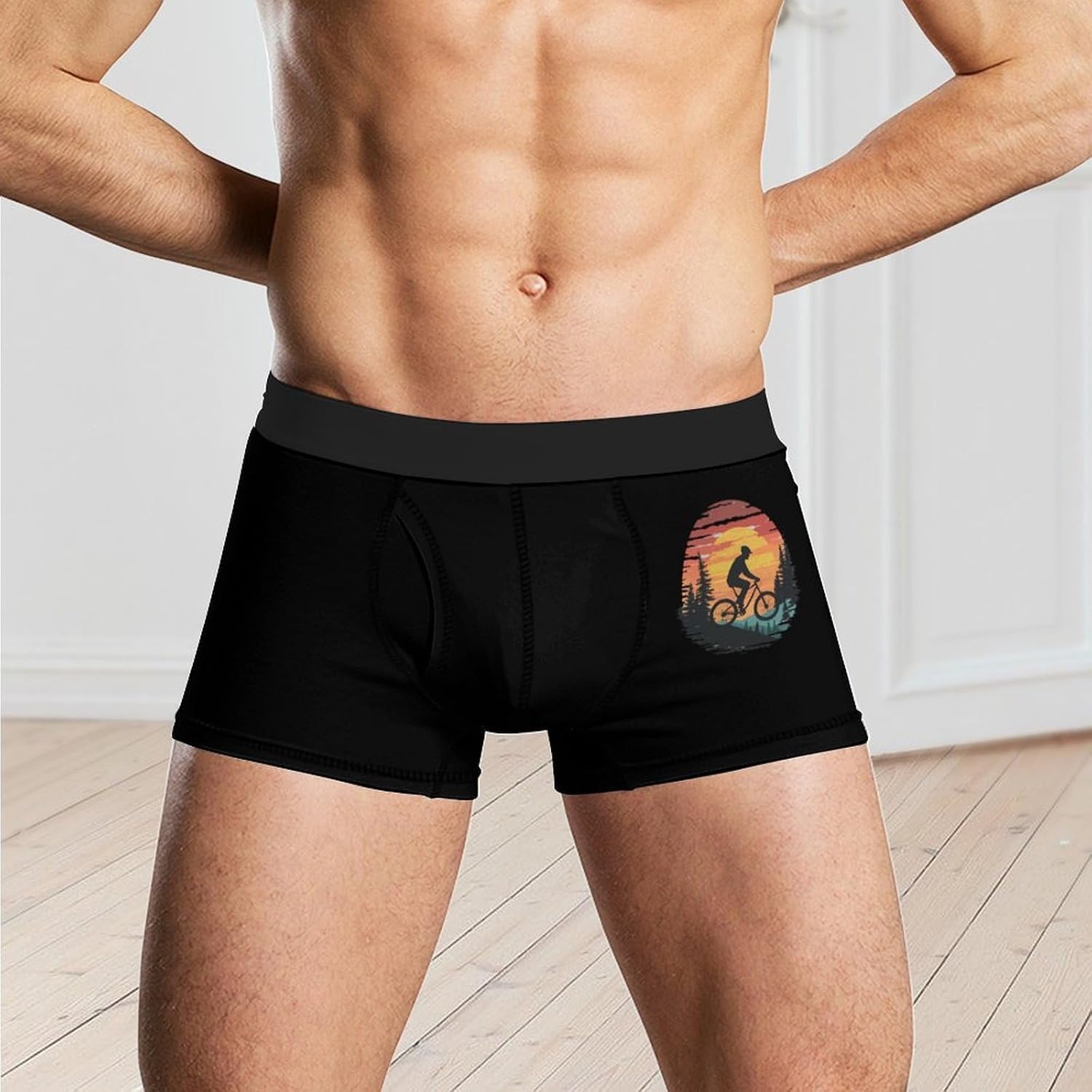 Funny Bike Riding Rider Mens Underwear Moisture-Wicking Boxer Briefs Breathable Shorts Underpants Trunks