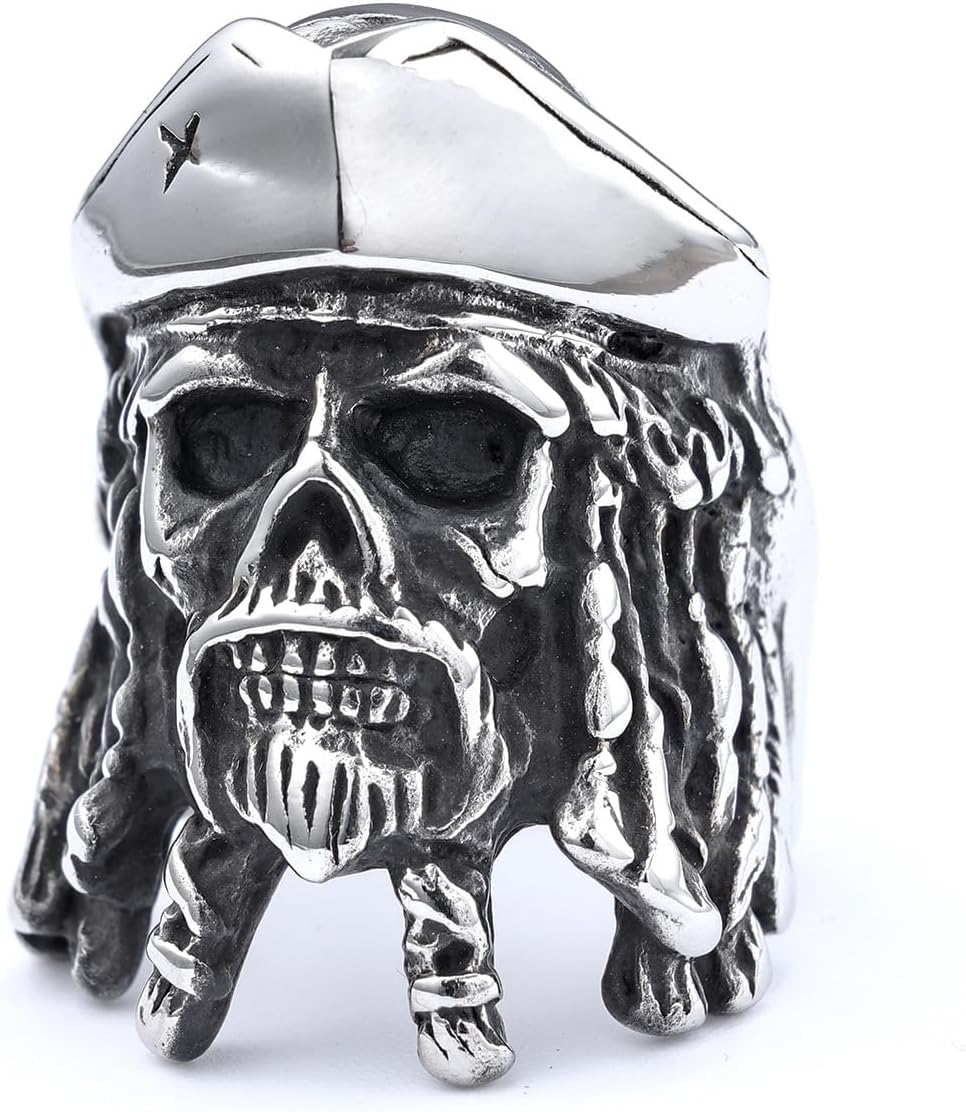 Stainless Steel Pirates of The Caribbean Inspired Deadly Skull Bikers Ring for Men and Boys (Ring0344)