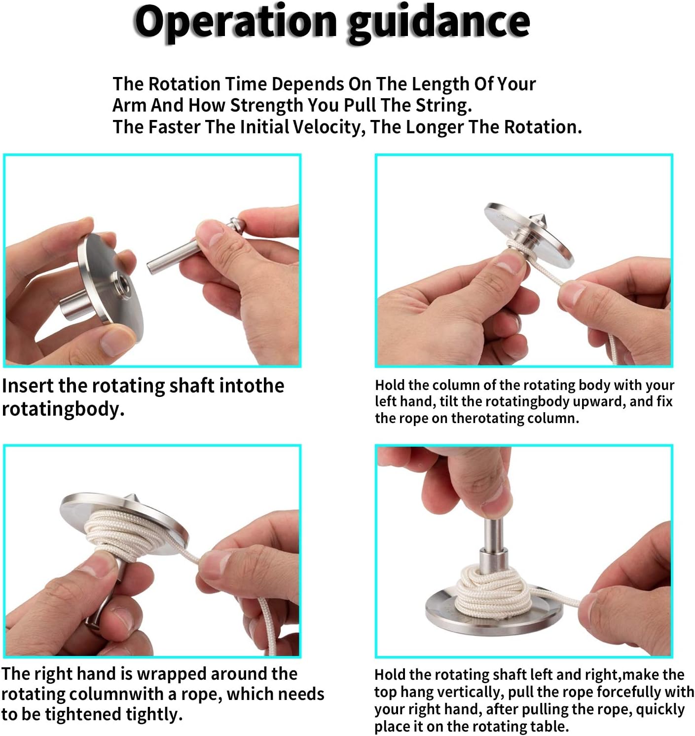Rope Metal Spinning Top, High Performance Precision Stainless Steel Kill Time Anti-Gravity Perfect Balance Gyroscope, Spins Forever Exceed 10 Minutes Relieve Stress Desktop Toy (Silver)