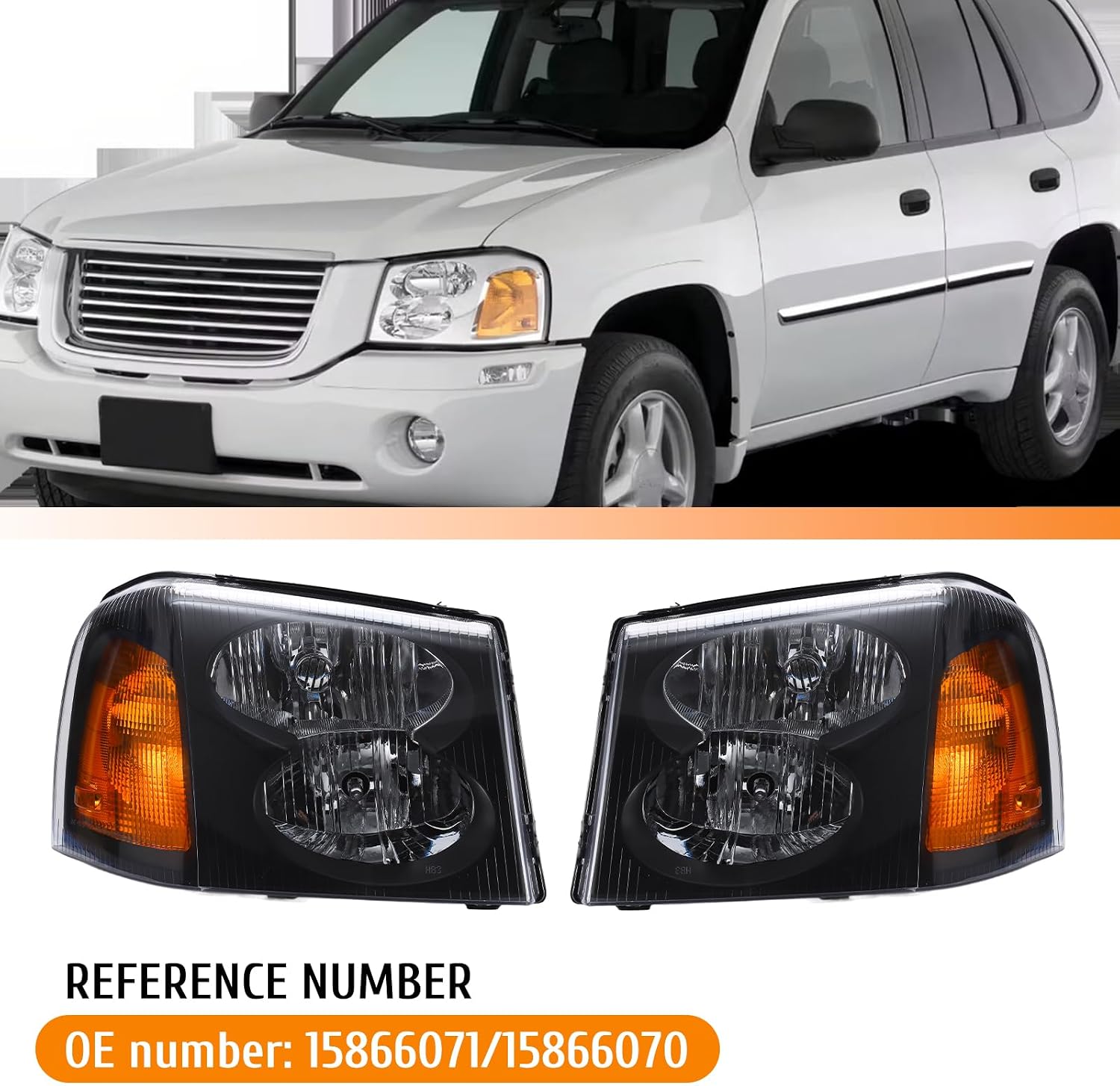 Headlight Assembly Compatible with 2002-2009 GMC Envoy, Headlamp w/o Bulb Replace# 15866071 15866070