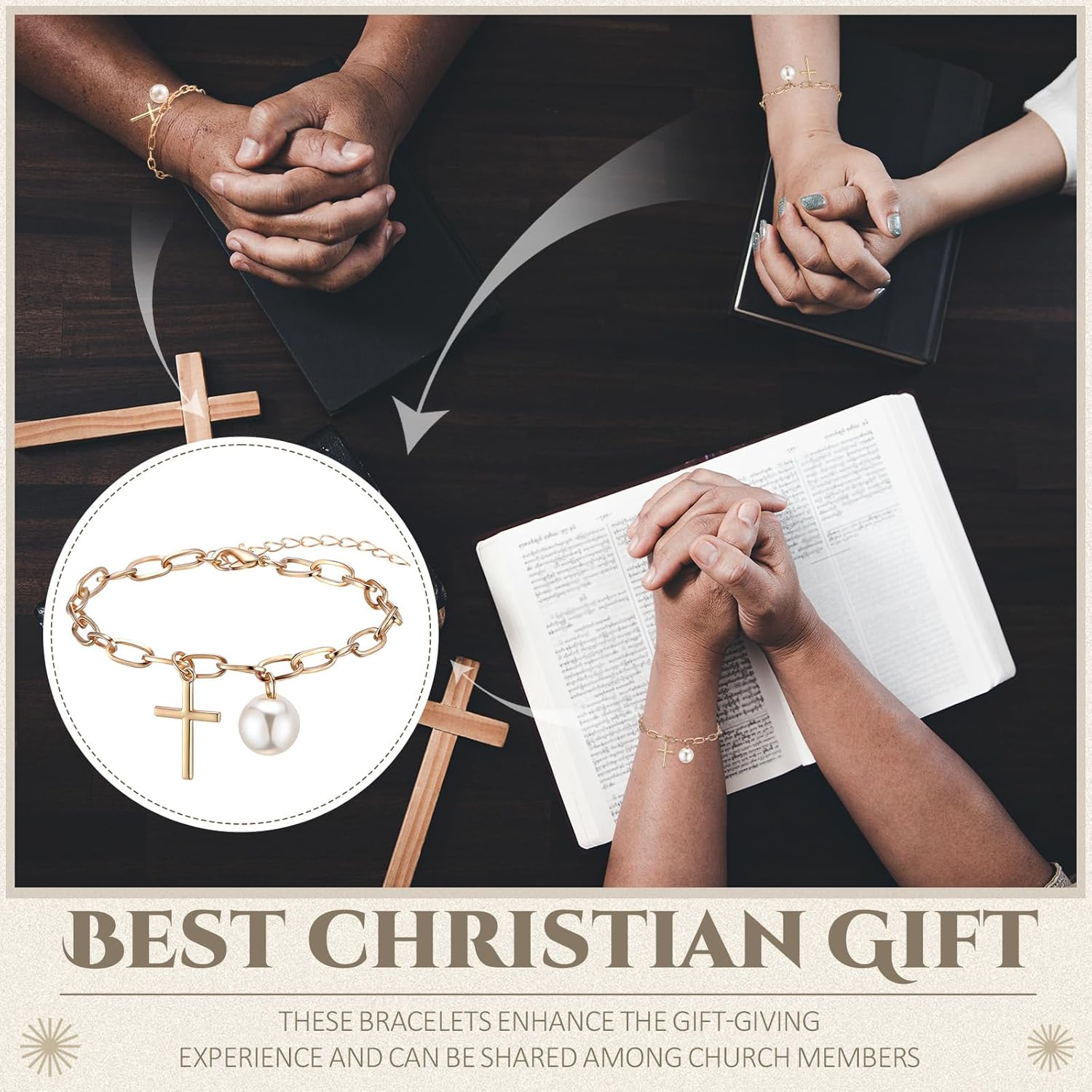 48 Pcs Cross Bracelets for Women Gold Christian Cross Bracelets for Easter Religious Adjustable Faith Jewelry Gift for Baptism Party Favor Wedding Church Events - Image 4