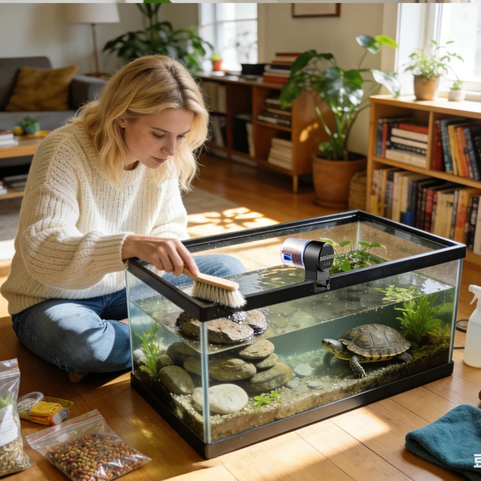 Distributeur Automatique De Nourriture Pour Poissons Rechargeable Avec 3 | Mangeoire Pour Tortues Et Poissons Combattants Idéal Maison Bureau
