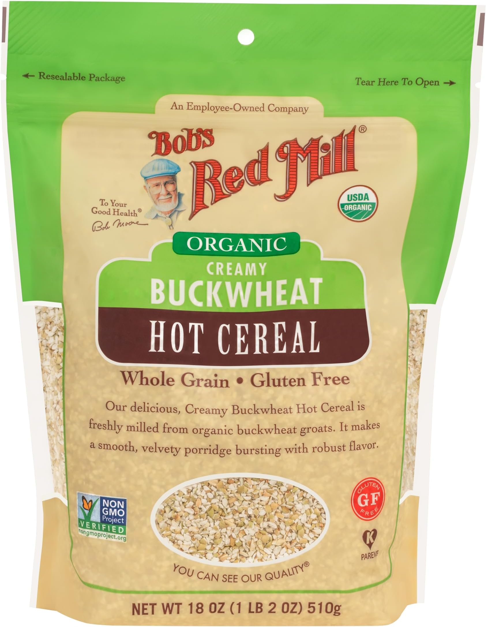 Bob's Red Mill Organic Gluten Free Creamy Buckwheat Hot Cereal, 18oz (Pack of 1) - Organic, Non GMO, Whole Grain, Vegan, Kosher