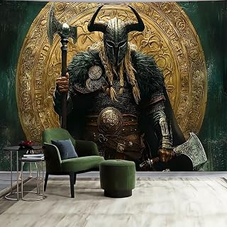 FENDROM Norse Viking Tapestry Odin Warrior Sword Axe Raven Tapestries Square Knot Tattoo Wall Hanging Nordic Meditation Runes for Men Bedroom Aesthetic Gothic Room Home Decor