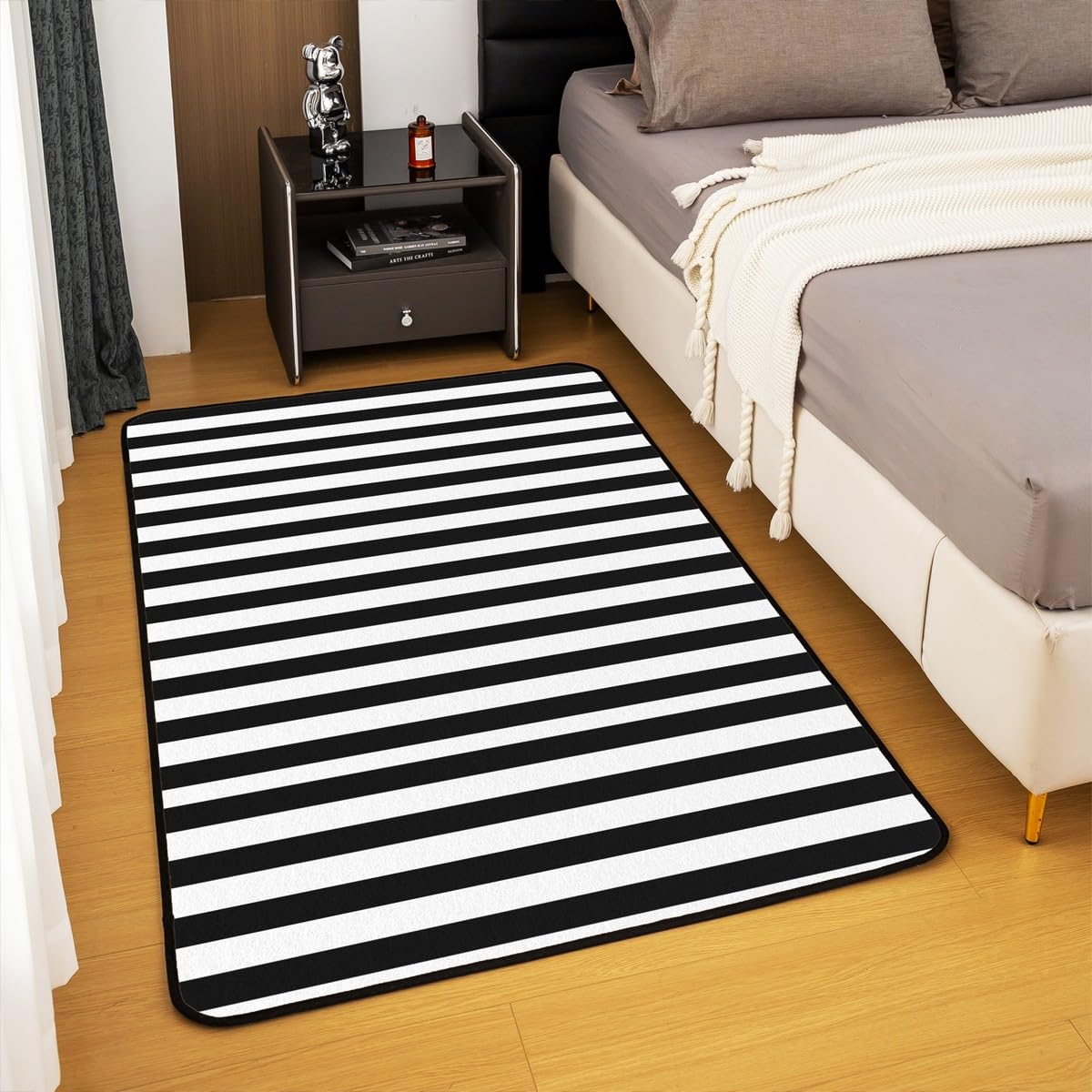 Homemissing Schwarz Weiß gestreiftes Modern Teppich gestreiftes Wetterfest für Wohnzimmer grundlegende einfache Teppich 100x150cm geometrische Zimmerdekoration