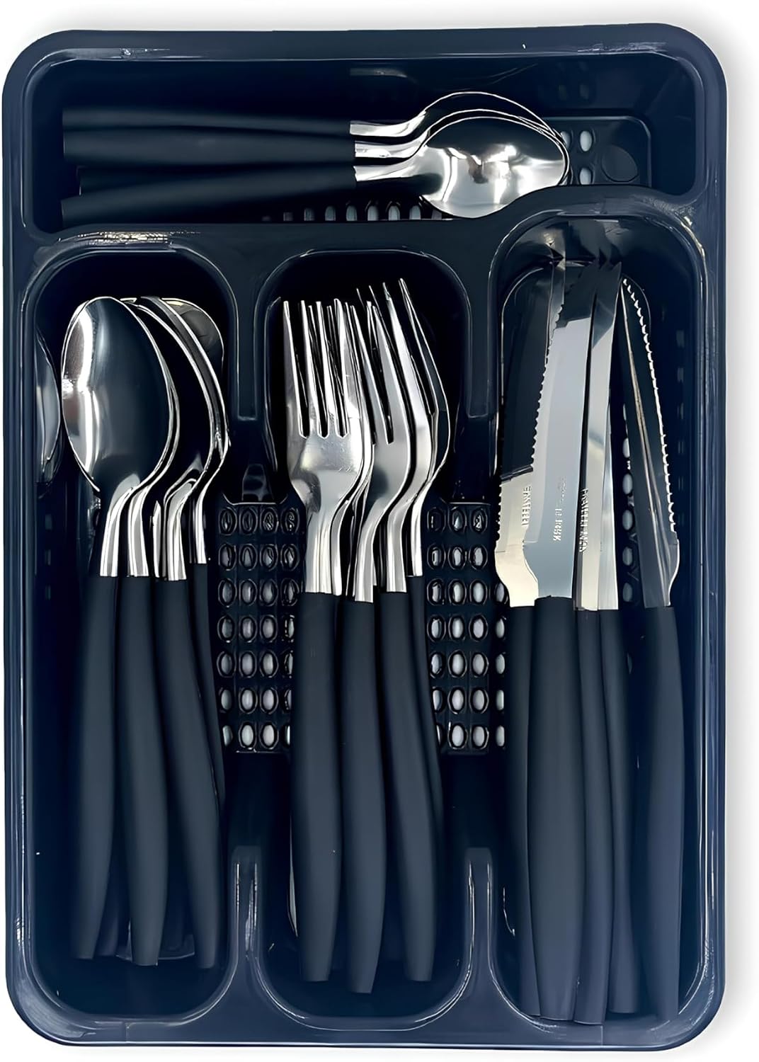 Conjunto de Talheres 24 Peças Aço Inox Preto com Gaveteiro Organizador – Jogo Elegante e Resistente, Cabos em Polipropileno, Ideal para o Dia a Dia e Ocasiões Especiais Conjunto de Talheres 24 Peças Aço Inox Preto com Gaveteiro Organizador – Jogo Elegante e Resistente, Cabos em Polipropileno, Ideal para o Dia a Dia e Ocasiões Especiais