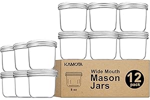 KAMOTA 8oz Mason Jars, 12 Pack Canning Jars Jelly Jars With Wide...