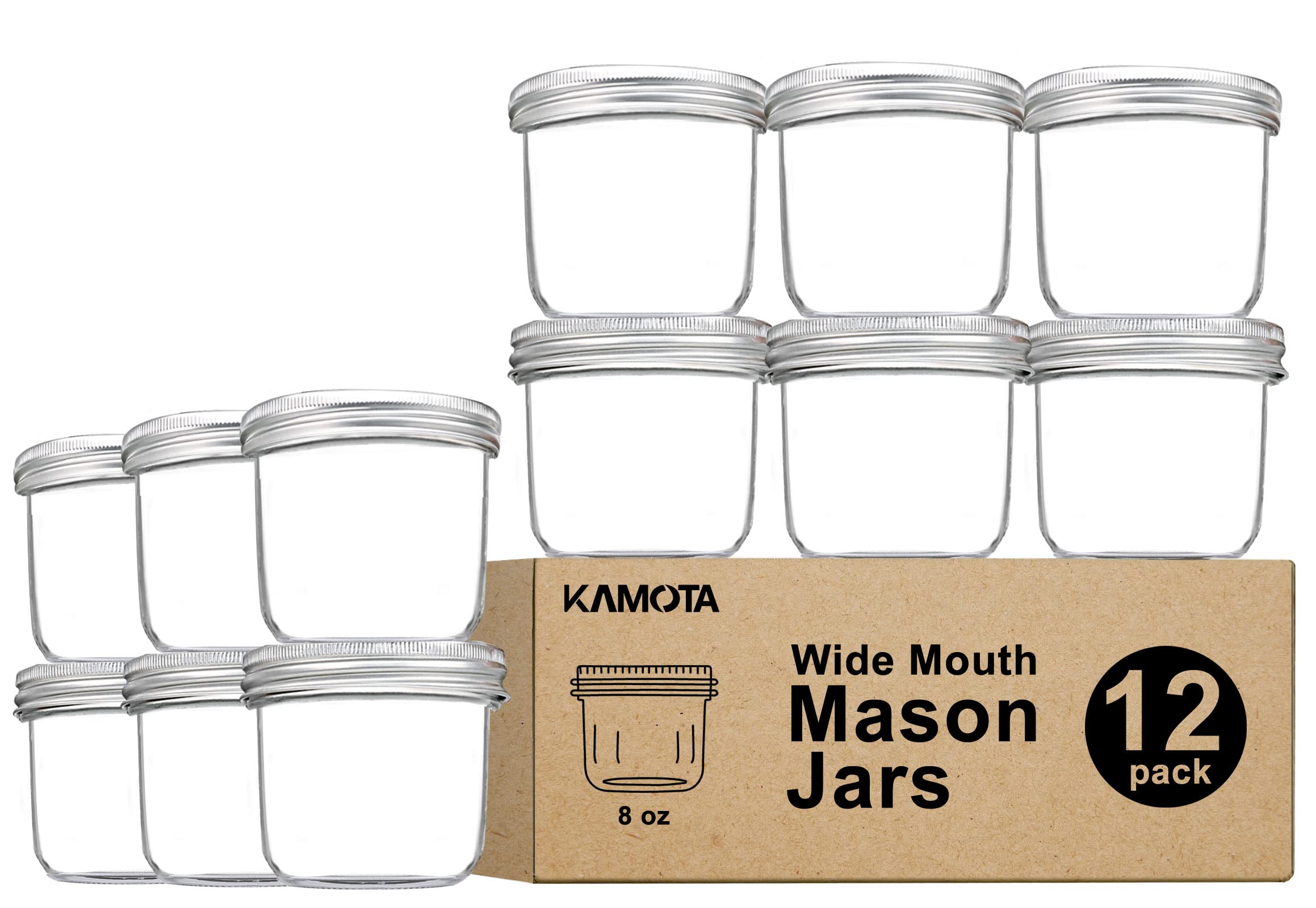 Photo 1 of **MISSING JARS**KAMOTA Wide Mouth Mason Jars 8 oz, 8oz Mason Jars Canning Jars Jelly Jars With Wide Mouth Lids and Bands, Ideal for Jam, Honey, Wedding Favors, Shower Favors, 12 PACK