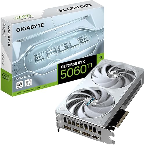 GIGABYTE GeForce RTX 5060 Ti Eagle OC ICE 16G Graphics Card, 16GB 128-bit GDDR7, PCIe 5.0, WINDFORCE Cooling System, GV-N506TEAGLEOC ICE-16GD Video Card
