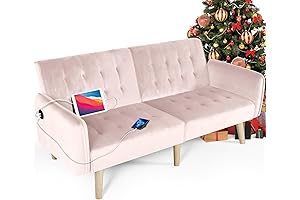 65" Velvet Convertible Sofa Bed for Girls' Room with USB Charging Ports